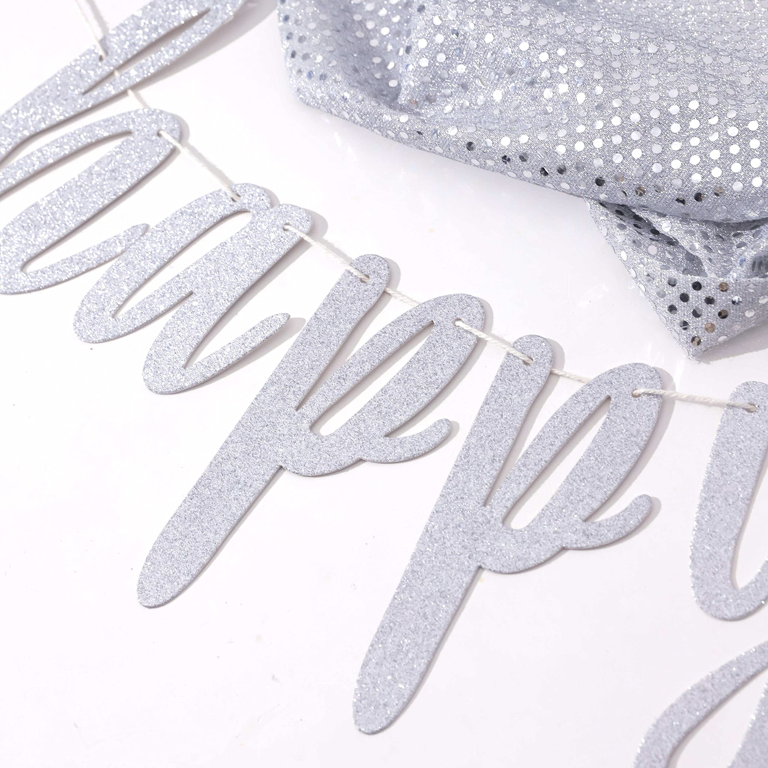 Silver Happy Birthday Banner - Snowflake Birthday Party Decoration, Glitter Bunting for Winter Wonderland Theme, Snowflake Garland for Birthday & Holiday Celebrations | Perfect for Winter Parties, Christmas Decor, and New Year Events
