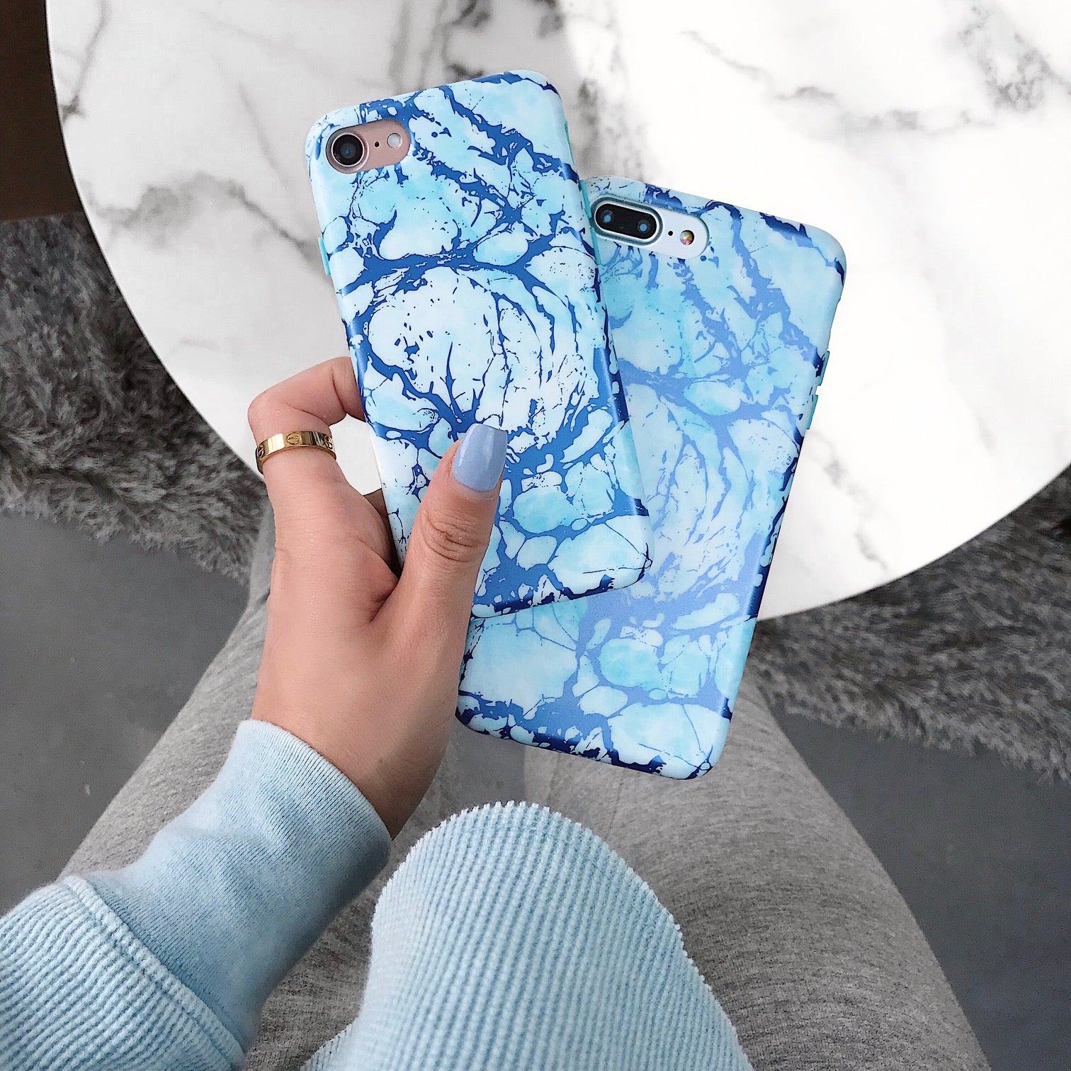 Premium Ocean Blue Chrome Marble iPhone Case - Shatterproof Protective Cover with Slim Fit Design | Perfect for Everyday Use, Travel & Fashion Accessory