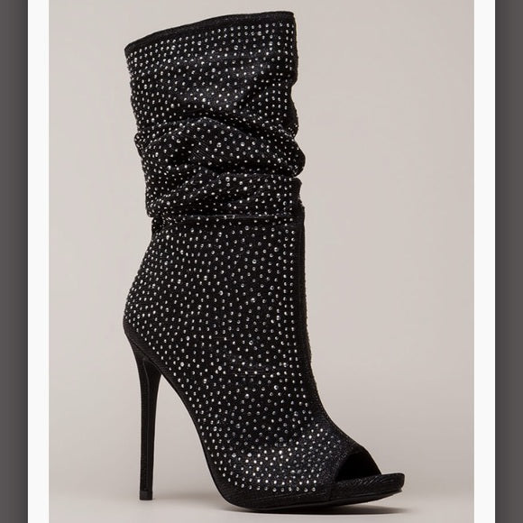 Sexy Rhinestone Peep Toe Booties for Women - Sparkling High Heel Ankle Boots for Party, Night Out & Special Occasions