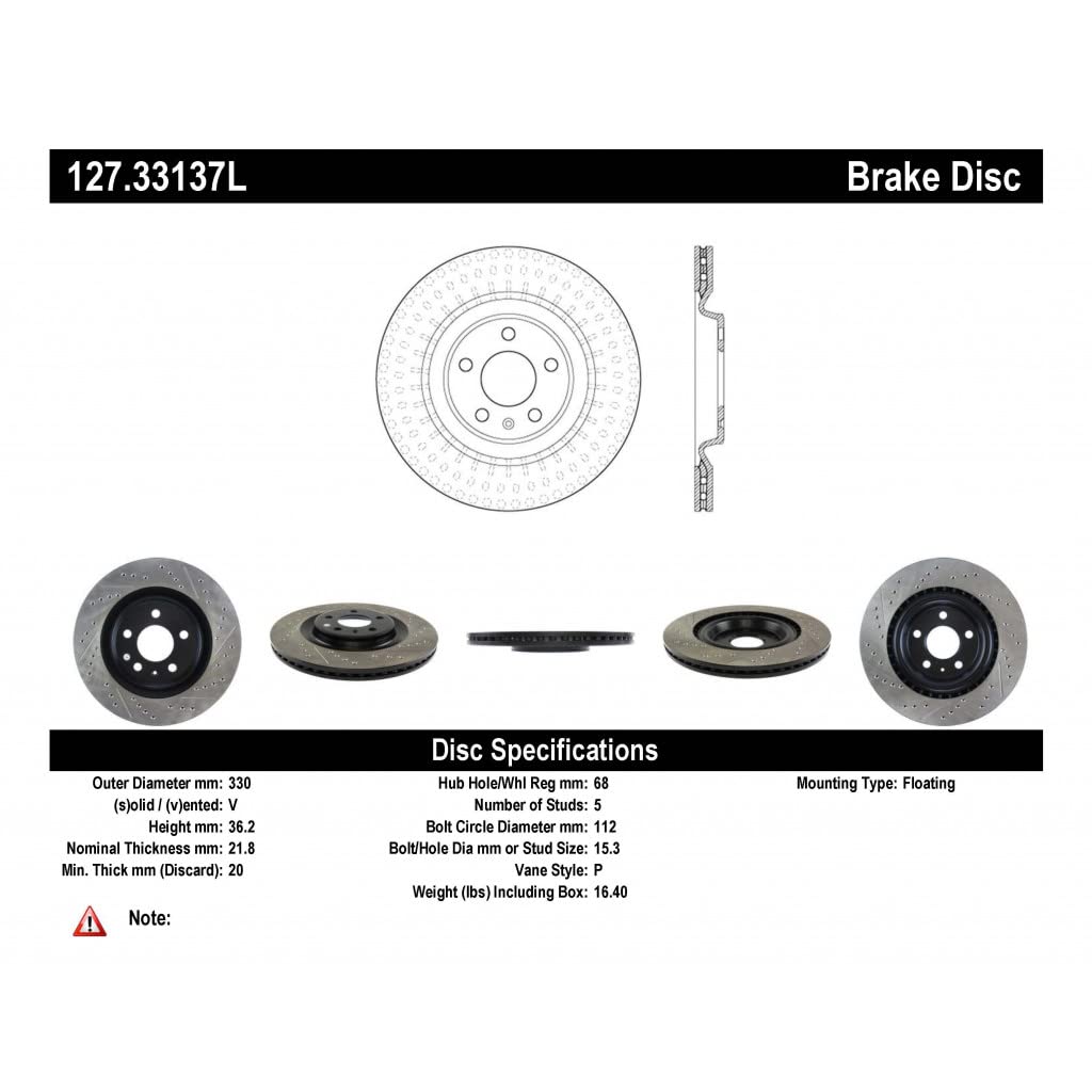 StopTech Slotted & Drilled Sport Brake Rotor for Audi S4 2010-2019 | 127.33137L | High-Performance Braking for Track & Street Racing