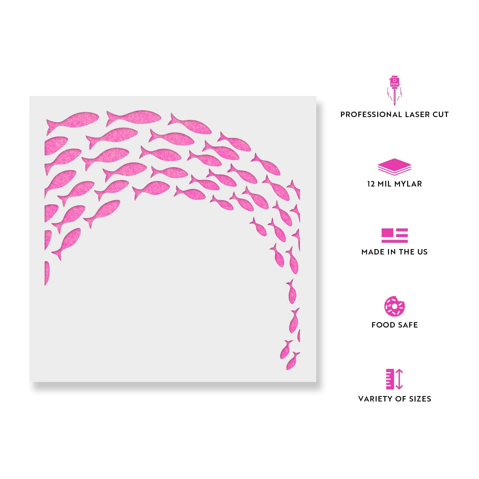 Fish School Stencil - Underwater Marine Life Template for DIY Art, Ocean Themed Decor | Perfect for Kids' Crafts, Classroom Projects & Nautical Home Decor