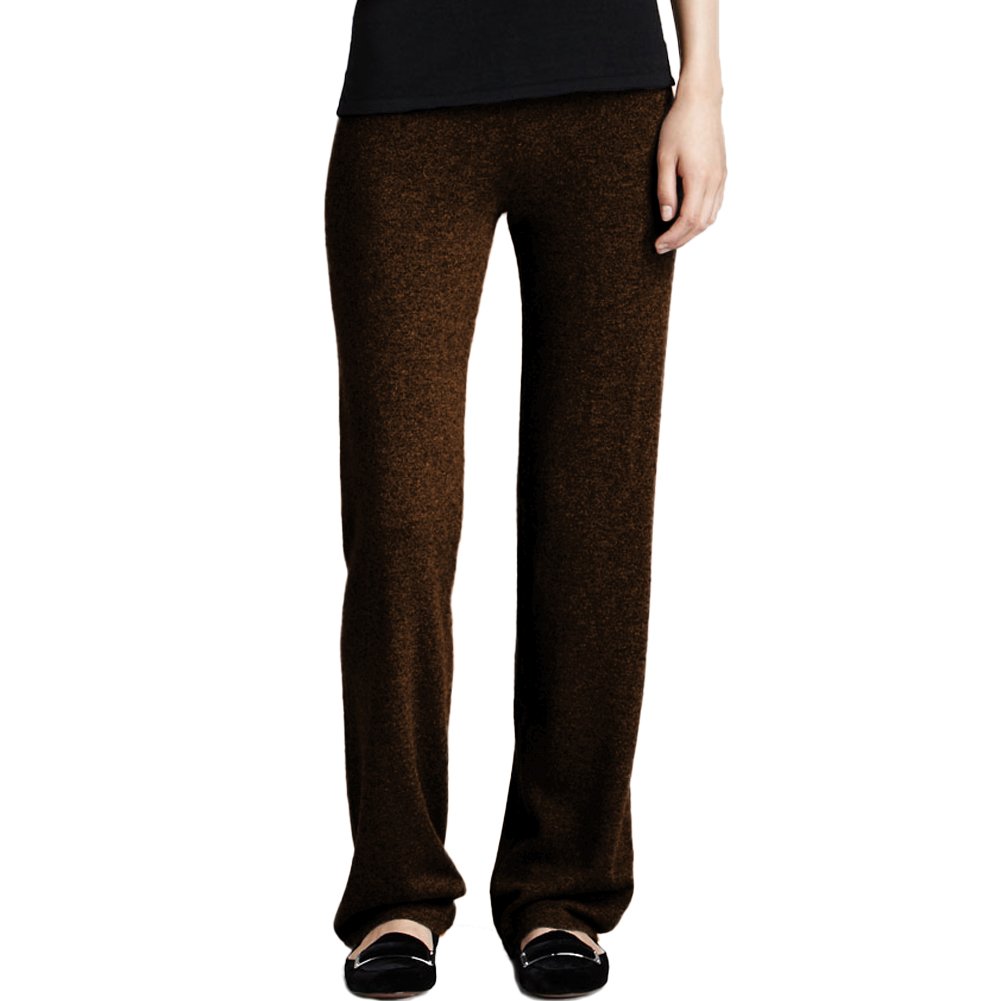Parisbonbon Women's 100% Cashmere Pants - Soft & Warm Chocolate Brown Trousers, Size M for Casual Wear & Lounge Comfort