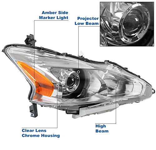 2013-2015 Nissan Altima Sedan 4DR Projector Headlights - Chrome Housing Replacement Headlamps for Enhanced Night Driving & Style Upgrade