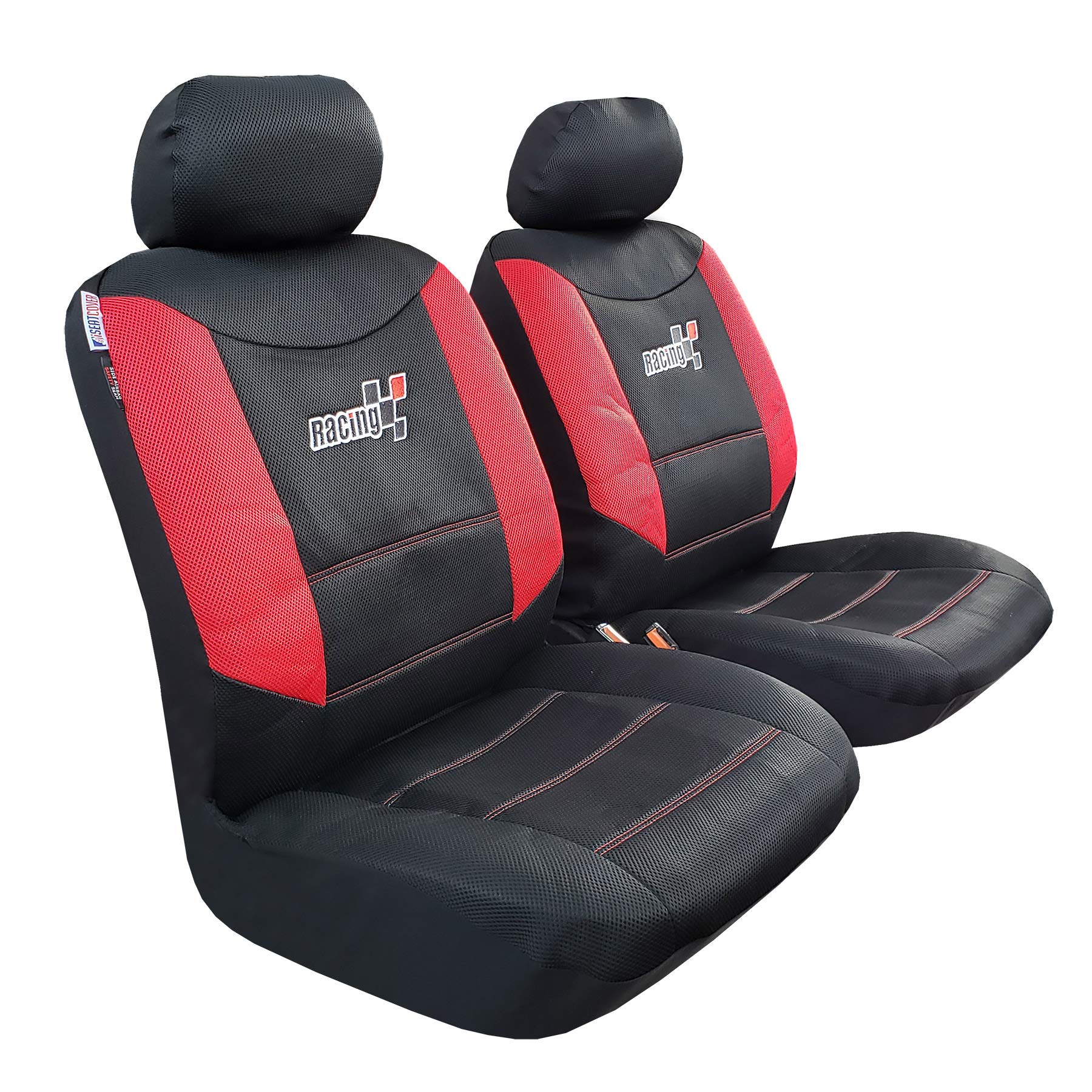 Premium Mesh Front Car Seat Cover - Universal Fit for Most Cars, Trucks & SUVs - Protects Against Dirt, Scratches & Wear (Red Racing Design) - Perfect for Daily Commutes, Road Trips & Work Vehicles