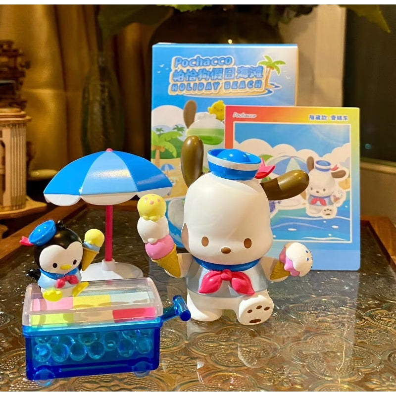 Sanrio Pochacco Holiday Beach Series Secret Ice Cream Cart - Cute Kawaii Plush Toy for Sanrio Fans, Gift for Kids & Collectors | Perfect for Beach Trips, Summer Parties & Room Decor