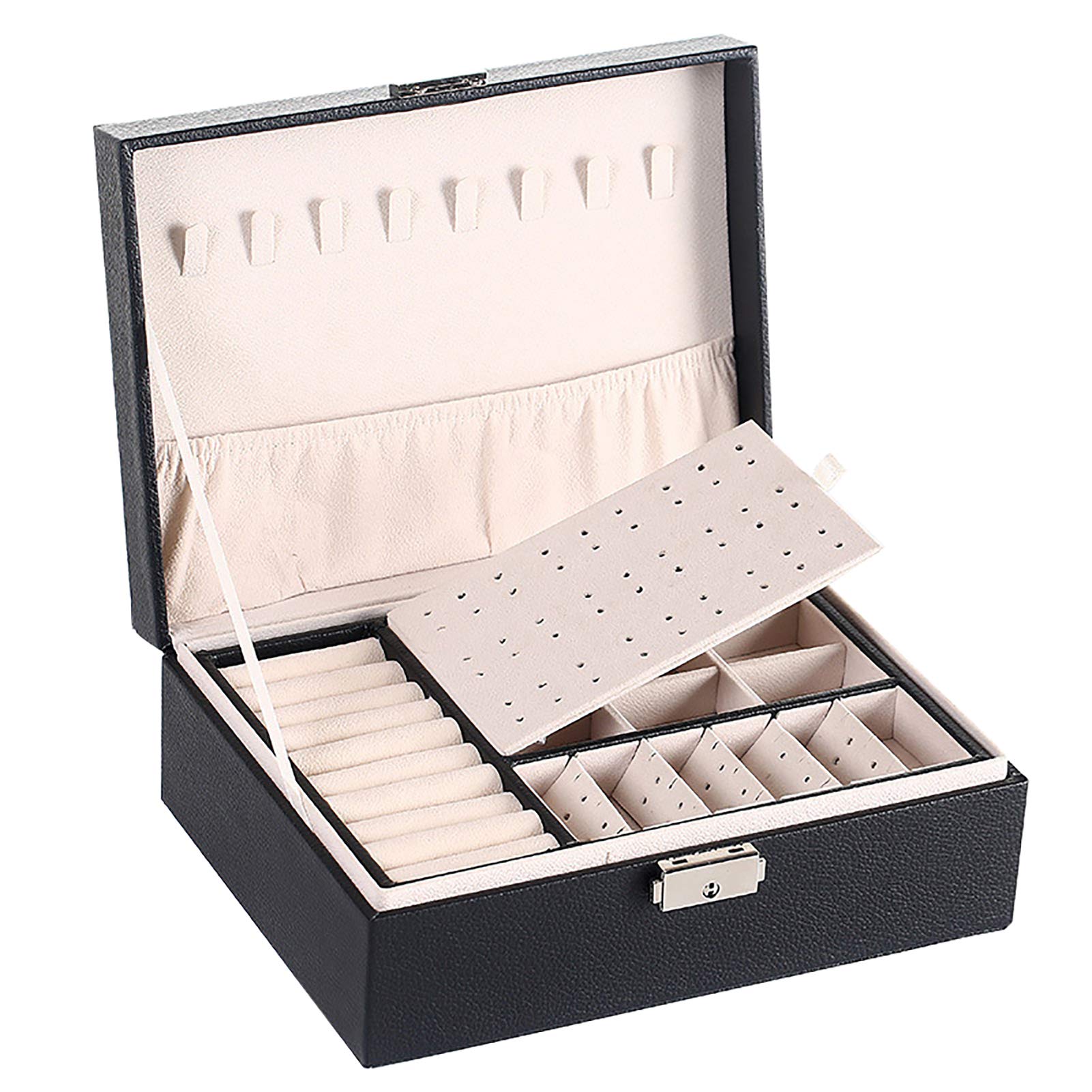 Cuteam Jewelry Box for Women - Multifunctional Travel Jewelry Organizer with Necklace, Earring & Ring Storage - Compact Black Jewelry Case | Perfect for Travel, Home Organization & Gift Giving