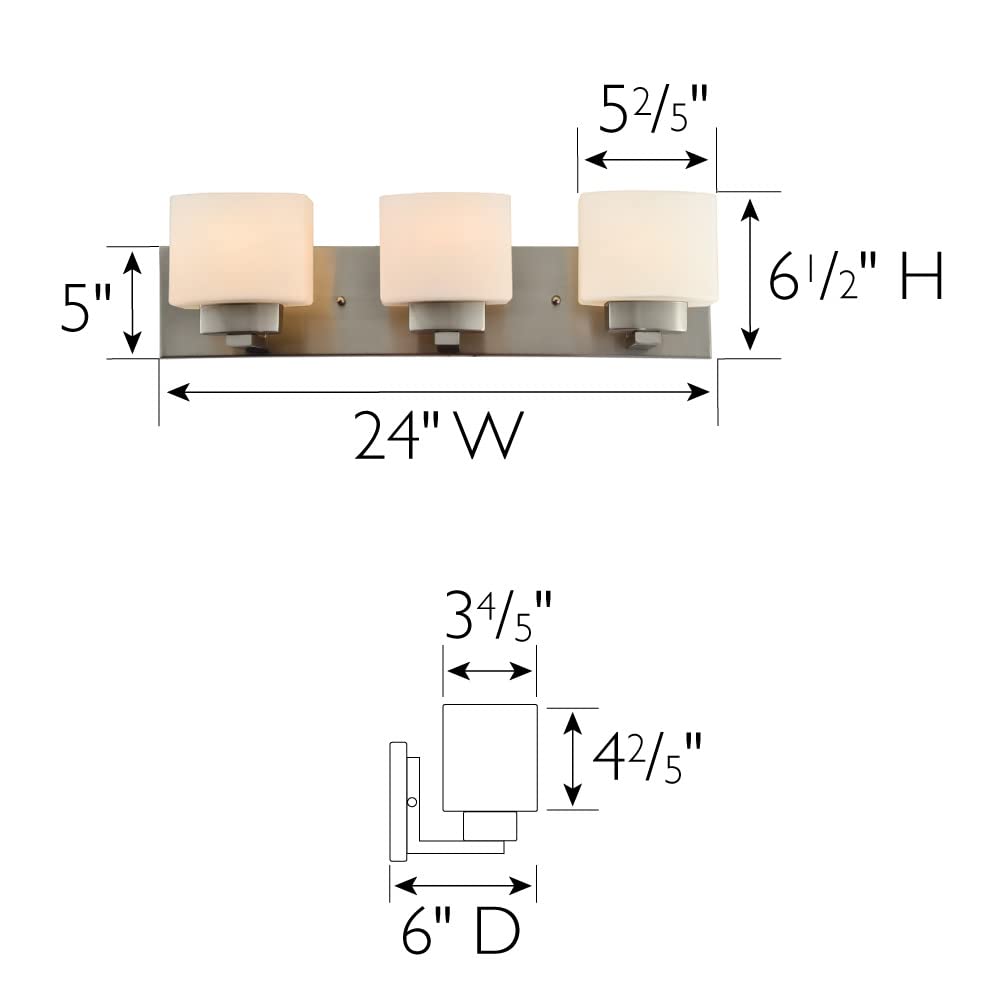 Dimmable Dove Creek Vanity Light with Frosted Glass - 3-Light Bathroom Mirror Fixture in Satin Nickel | Perfect for Modern Bathroom Lighting & Makeup Vanity Areas