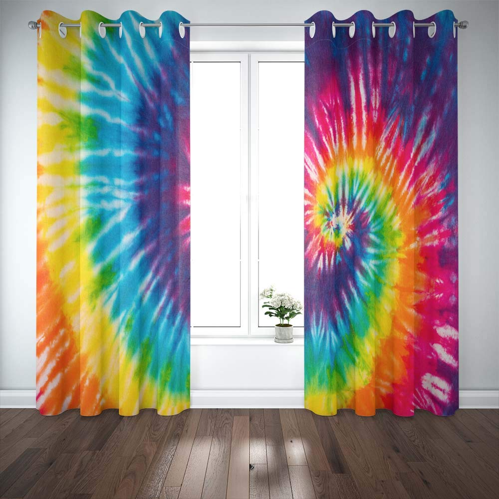 Abstract Swirl Tie Dye Blackout Curtains Set of 2 Panels 52x63 Inch - Christmas Window Drapes for Bedroom, Living Room & Dorm | Noise Reducing & Thermal Insulating Room Darkening Curtains for Better Sleep