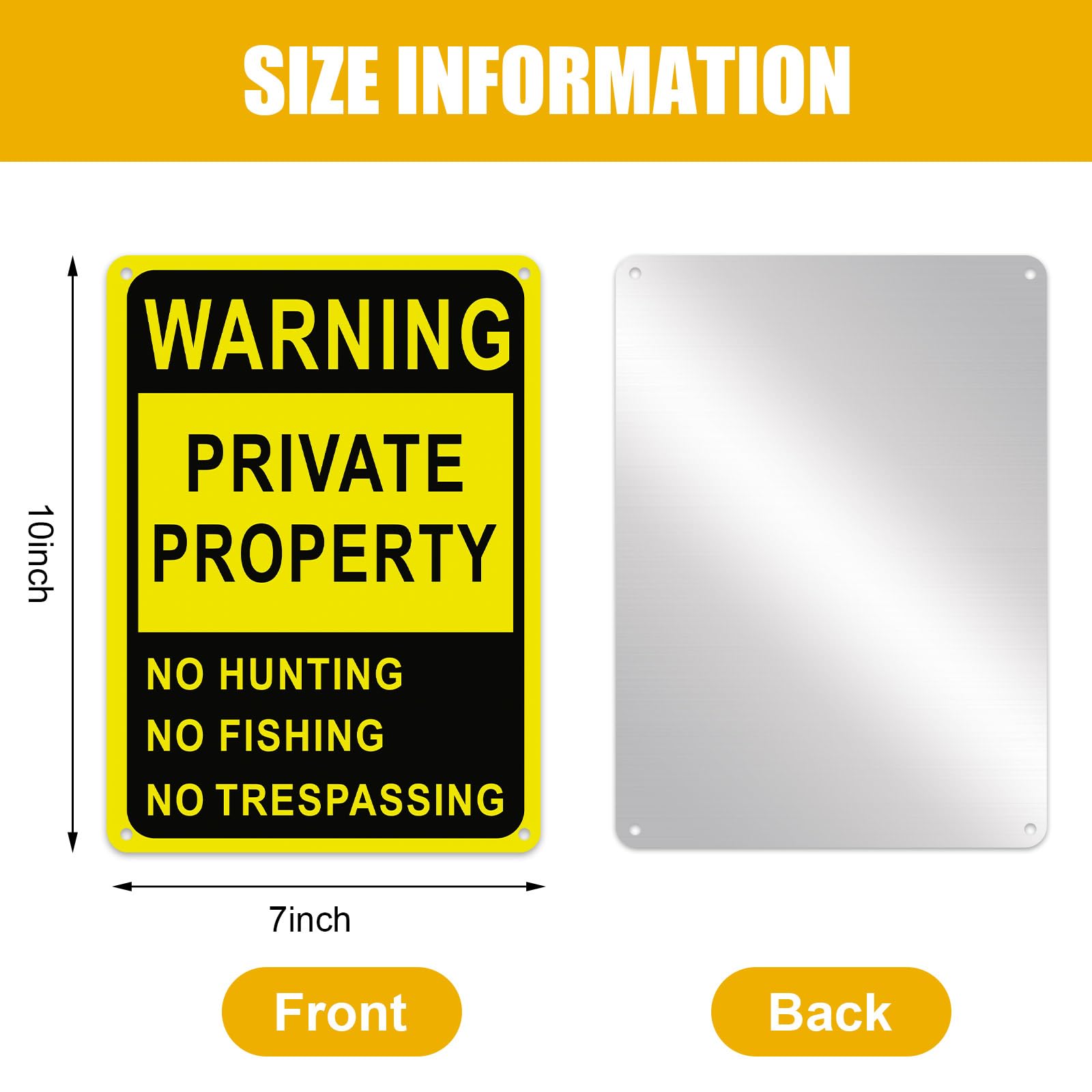 8 Pack Reflective No Trespassing Signs - 10x7 Inch Weatherproof Aluminum Private Property Signs for Hunting, Fishing & Trapping Warning - Durable Indoor/Outdoor Use (Yellow) - Perfect for Farms, Construction Sites & Backyards