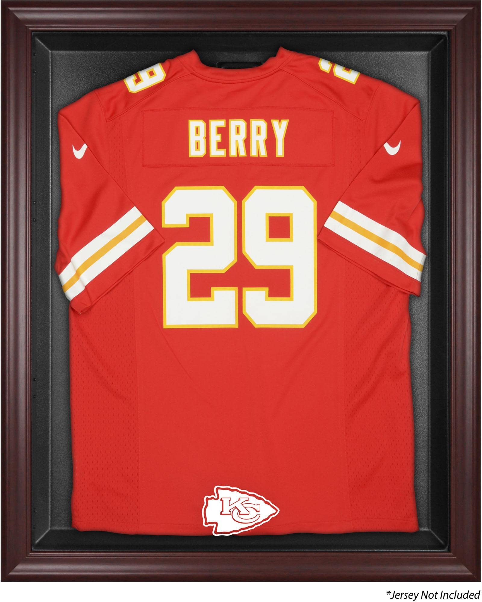 Kansas City Chiefs Mahogany Wood Jersey Display Case - Premium Football Jersey Frame for Memorabilia Collection - Perfect for Fan Cave, Man Cave, or Sports Room Decor