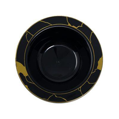 Elegant Black and Gold Marble Round Plastic Plates - 12-Pack for Parties, Weddings & Elegant Dining - Dishwasher Safe & Durable Disposable Tableware