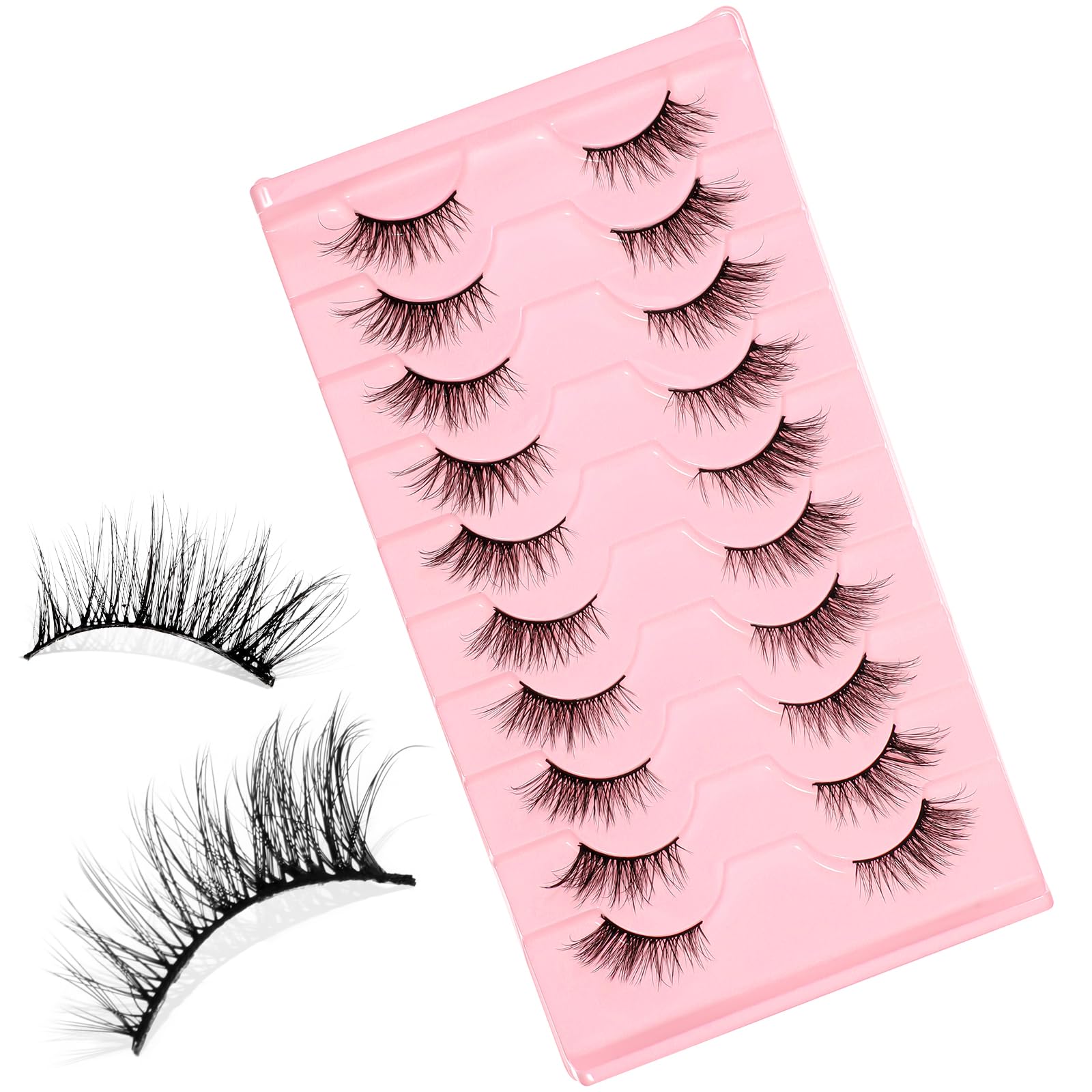 10 Pairs Natural Half False Lashes - Self-Adhesive Cat Eye Lashes Extension Kit, 3D Fluffy Manga Wispy Long Fake Eyelash Clusters for Women & Girls - Perfect for Daily Wear, Parties & Special Occasions