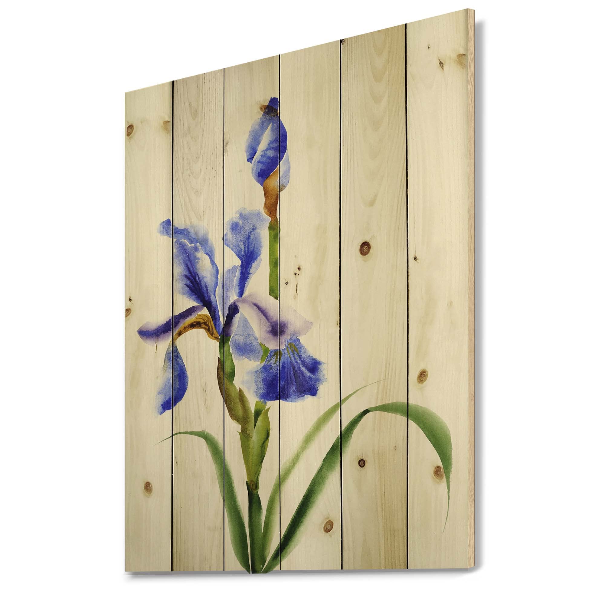 DesignQ Retro Blue Iris Flower Traditional Wood Wall Decor - Handcrafted Large Floral Wood Wall Art Panels Printed on Natural Pine - Perfect for Living Room, Bedroom & Office Wall Decoration