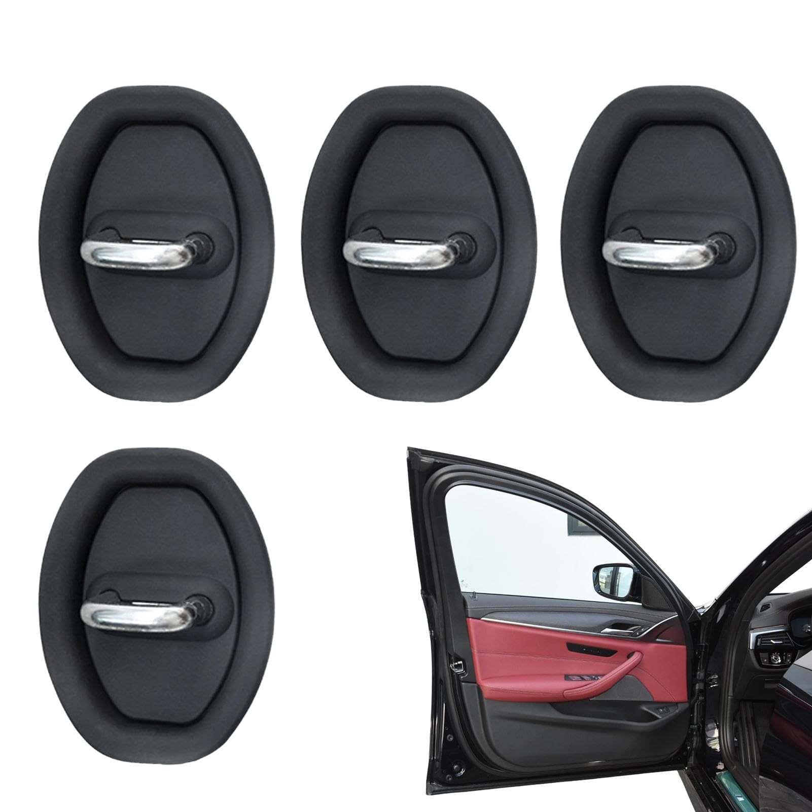 4 Pack Silicone Door Latch Protectors for Cars - Soft Shock Absorbing Door Lock Covers, Noise Reduction Pads, Universal Auto Accessories (Fits Most Vehicles) - Prevent Scratches & Protect Door Locks During Daily Commutes, Road Trips and Car Washes