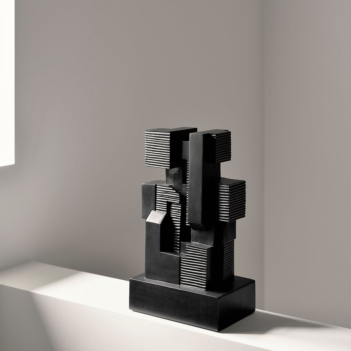 Ethnicraft Modern Wooden Block Sculpture - Handcrafted Home Decor for Living Room, Bedroom & Office - Minimalist Art Piece for Shelf & Tabletop Display