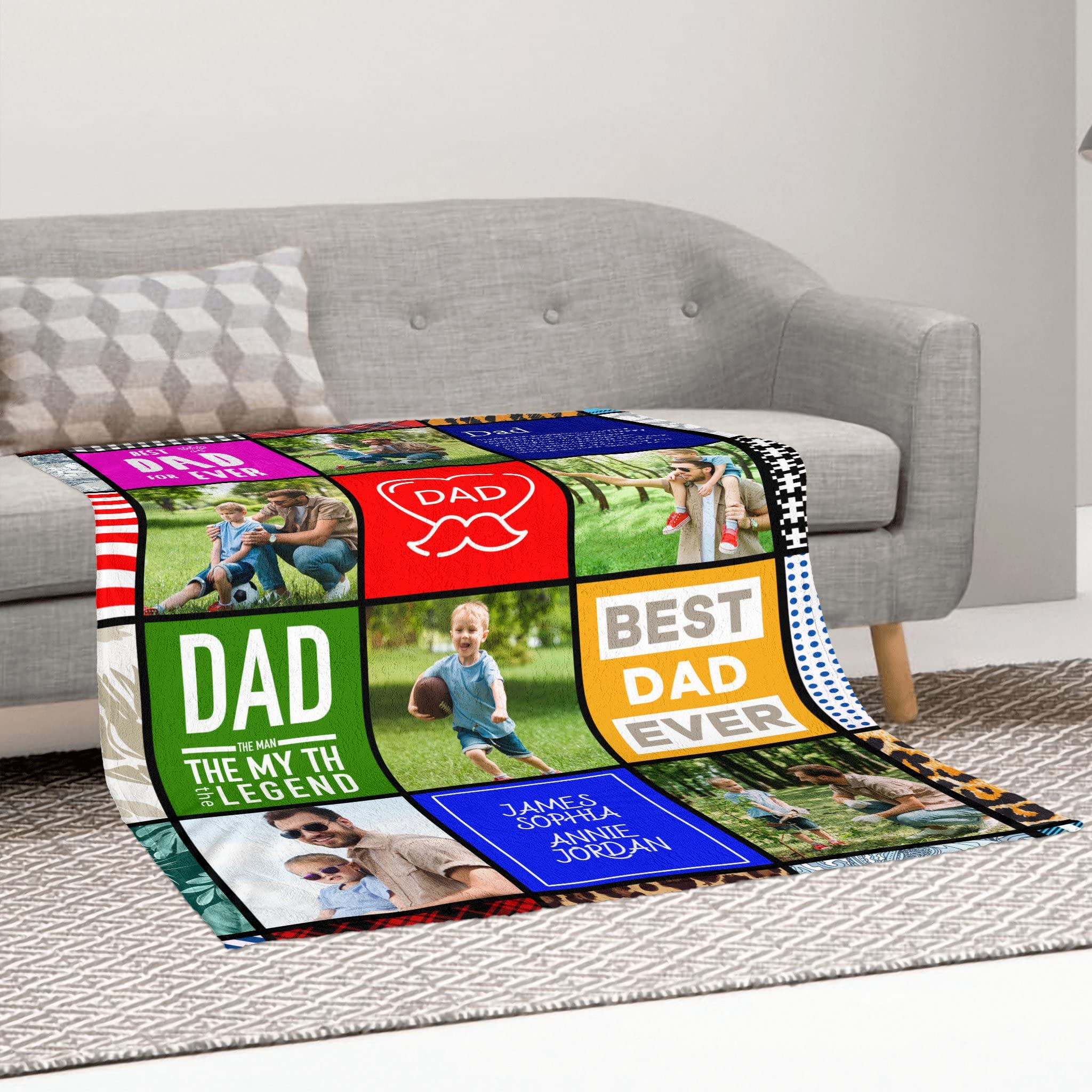 Personalized Photo Blanket for Dad - Custom Father's Day Gift from Daughter, Wife or Son - 60x80 Inch Fleece Throw - Perfect for Birthday, Anniversary & Christmas Presents - Great for Cozy Nights, Family Photos & Special Memories