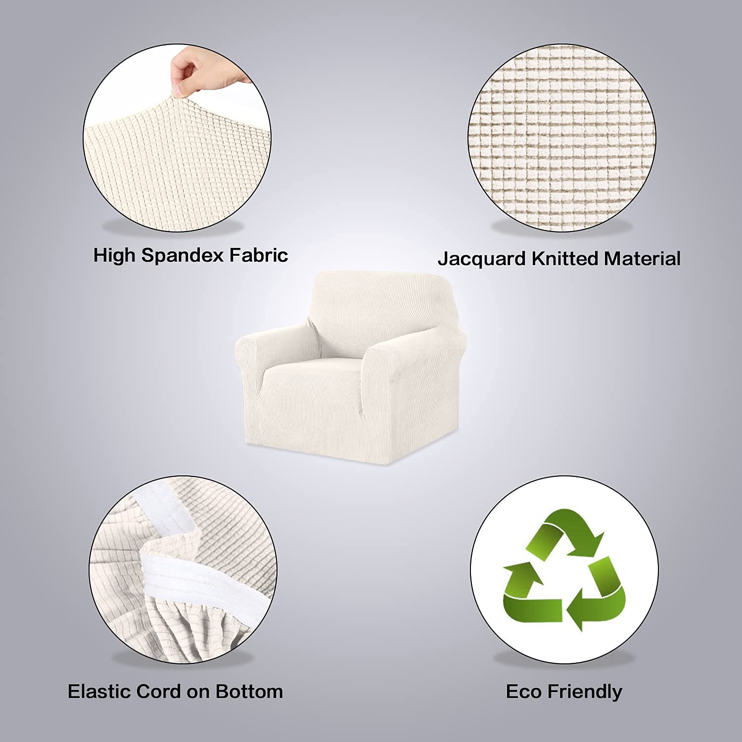 H.VERSAILTEX Stretch Sofa Covers Set - 3 Cushion Couch Cover, 2 Cushion Loveseat Cover & Armchair Slipcover - Soft Spandex Fabric, Easy Fit, Ivory - Perfect for Living Room, Bedroom, and Home Decor Protection