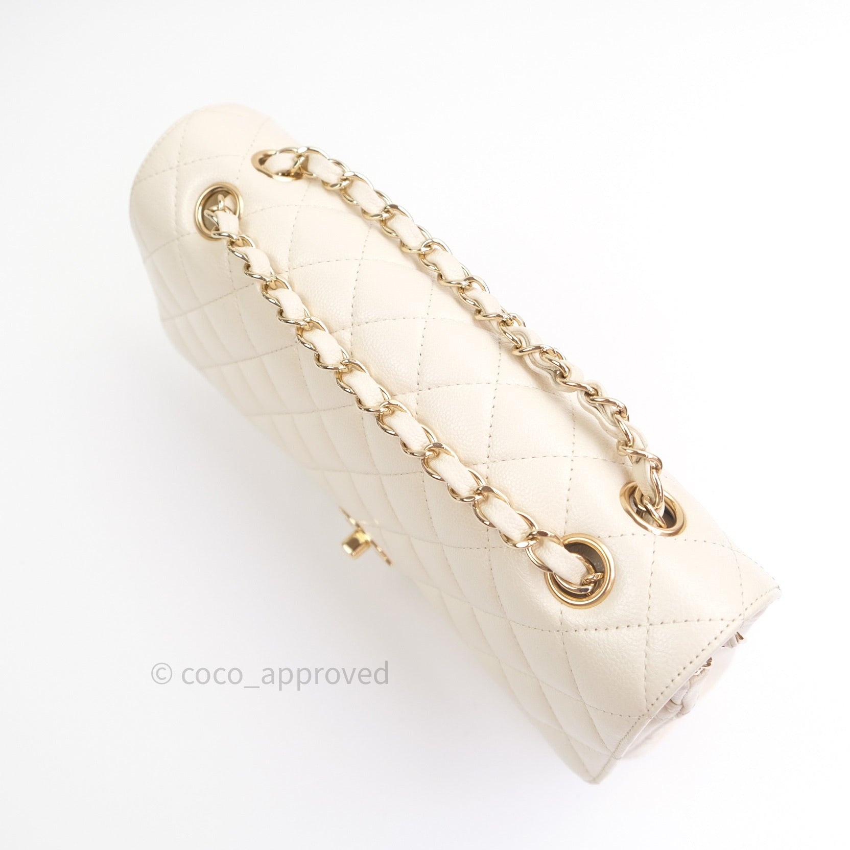 Chanel Classic Double Flap Quilted Medium/Large Bag in Ivory Caviar Leather with Gold Hardware - Luxury Designer Handbag for Women, Perfect for Work, Parties & Special Occasions