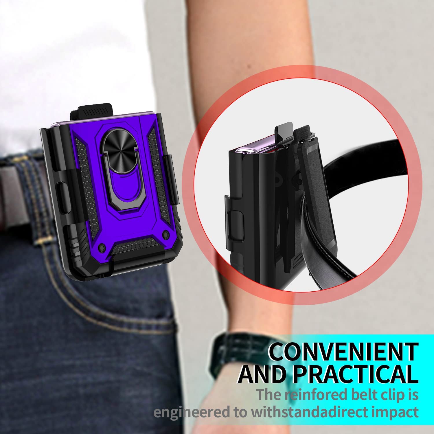 Samsung Galaxy Z Flip 4 Case with Kickstand - Heavy Duty Shockproof Protective Cover in Purple | Perfect for Work, Travel & Everyday Use