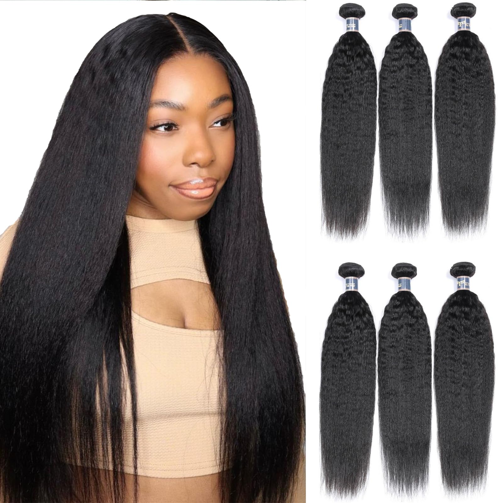 Kinky Straight Human Hair Extensions 20 20 20 Inches - Unprocessed Brazilian Virgin Hair 3 Bundles (1B Color) for Natural Look & Styling | Perfect for Daily Wear, Parties & Special Occasions