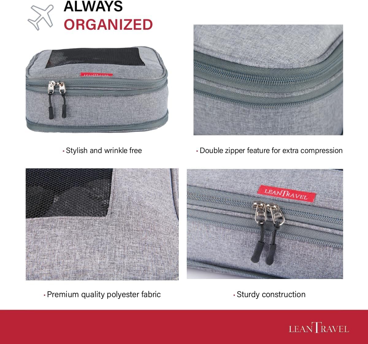 Premium Compression Packing Cubes for Travel Organizers - Double Zipper Design by LeanTravel | Perfect for Suitcase Organization & Efficient Packing