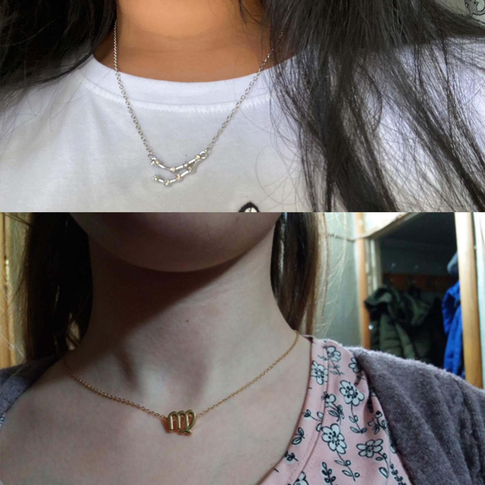 2Pcs Zodiac Necklace for Women - 12 Constellation Sign Necklace with CZ Stones, Astrology Jewelry, Birthday Gift with Message Card - Perfect for Daily Wear, Parties & Special Occasions