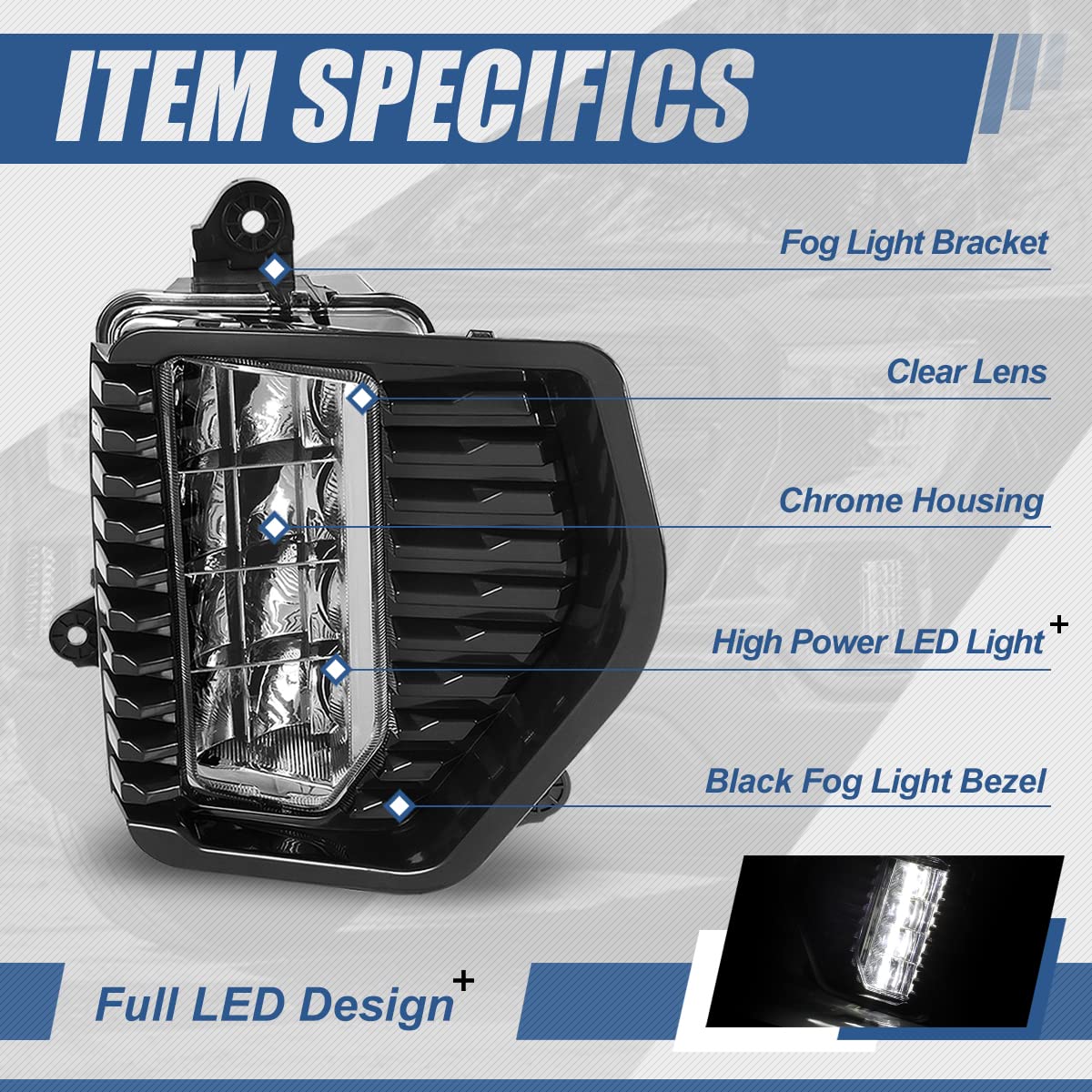 Auto Dynasty Full LED Front Bumper Driving Fog Light Lamps with Switch & Bezels - Compatible with GMC Sierra 1500 2019-2022 (Driver & Passenger Side, Clear Lens) - Upgrade Your Truck's Night Visibility for Off-Road & Highway Driving