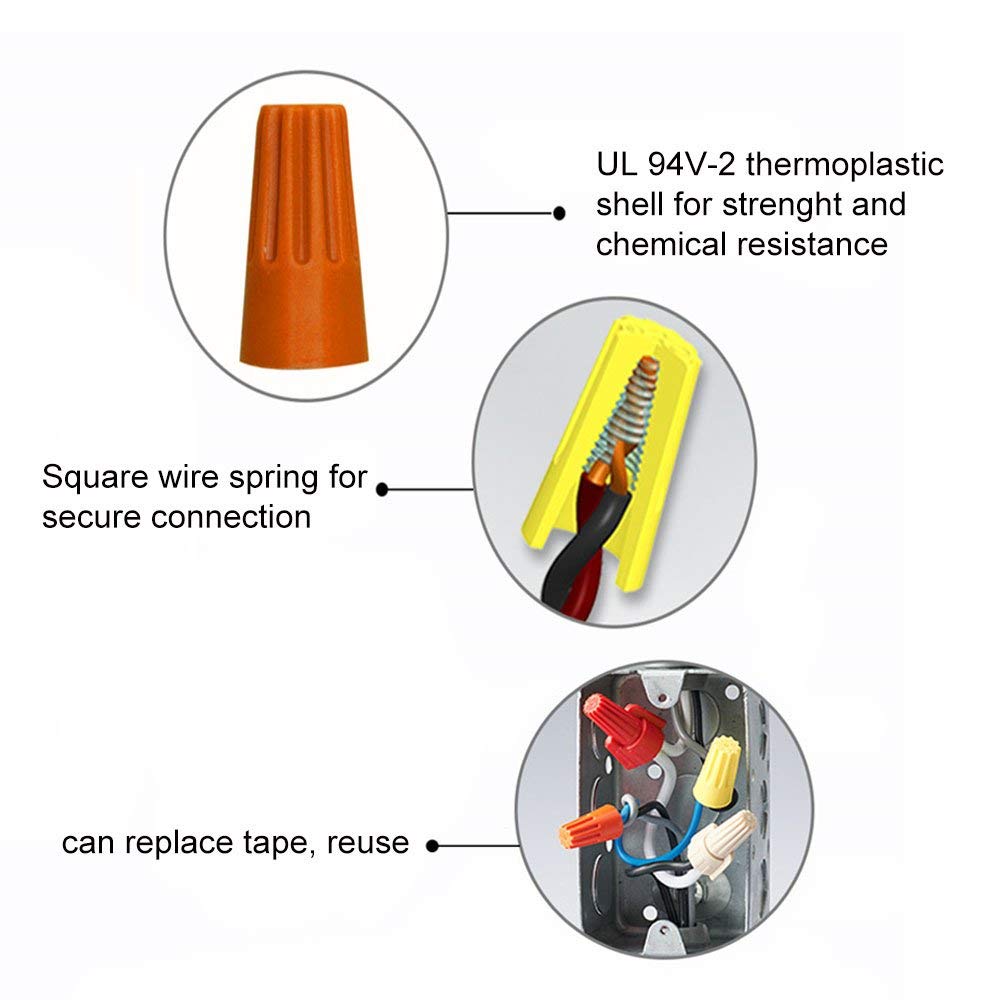 500Pcs Grey Twist-on Wire Connectors - #22-#20 AWG Spring-Loaded Electrical Caps for Easy Installation | Ideal for Home Wiring, DIY Projects & Electrical Repairs