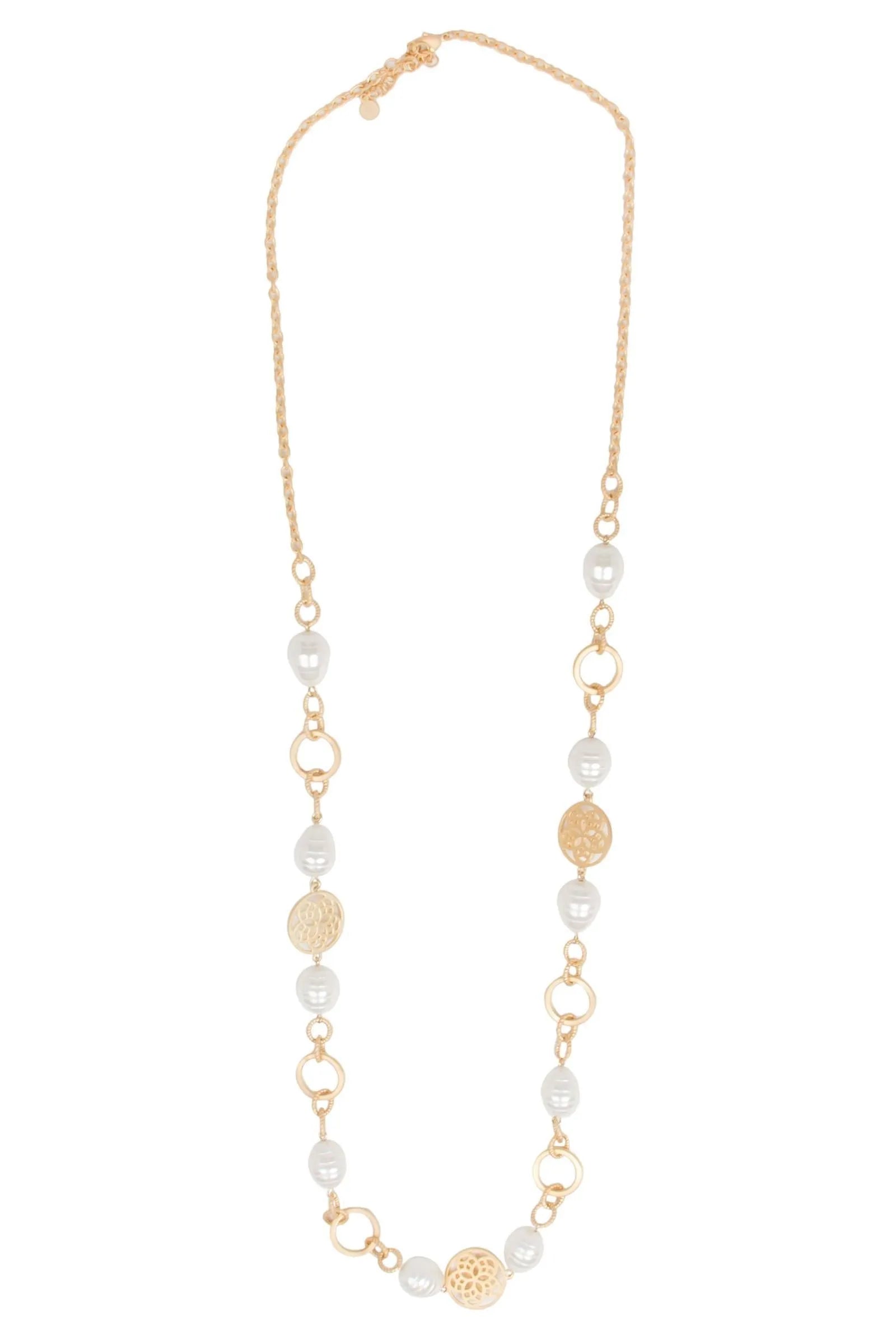 Elegant Pearl Long Chain Medallion Necklace for Women - Perfect for Weddings, Parties & Special Occasions