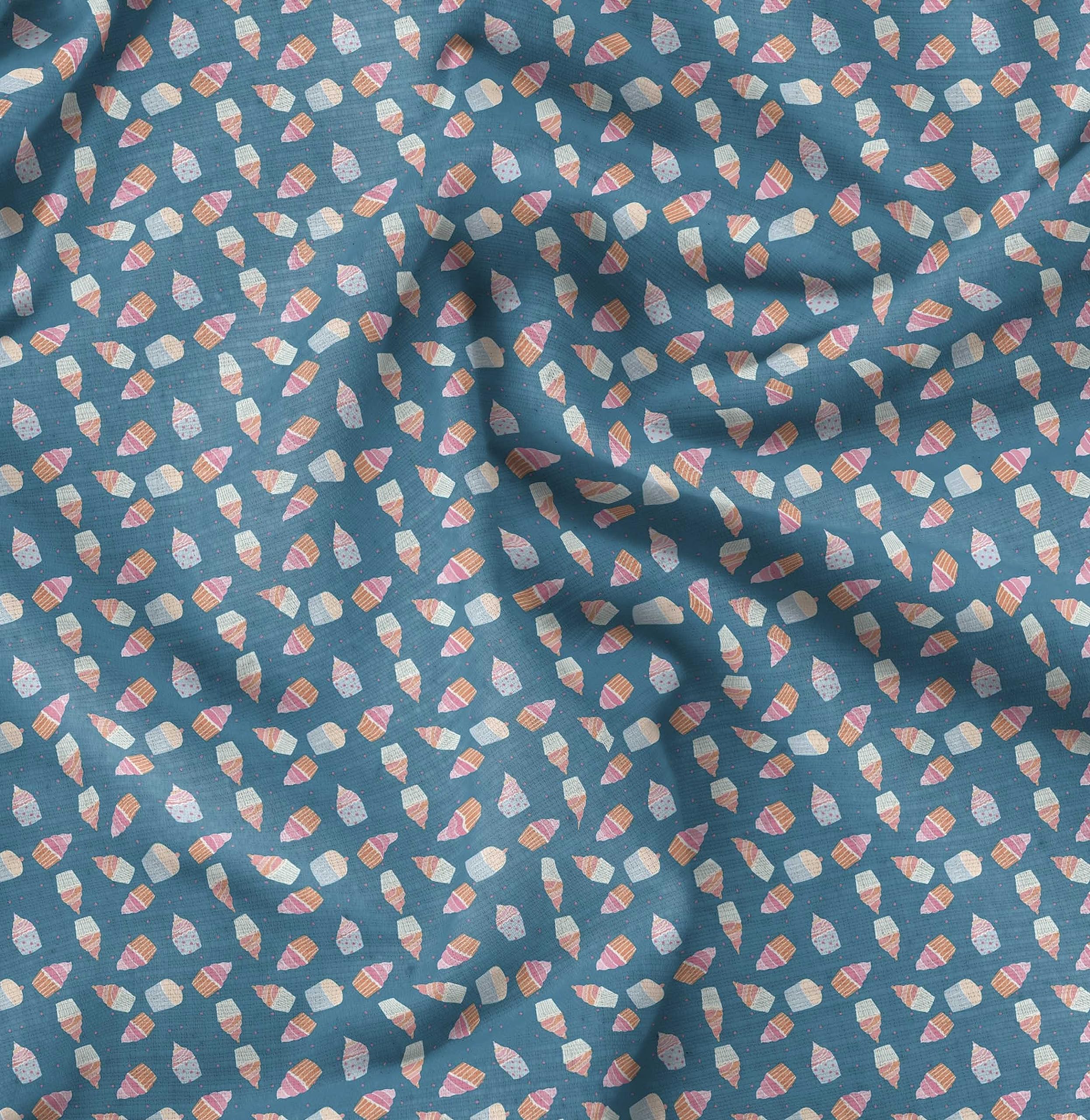 Soimoi Moss Georgette Blue Fabric by The Yard - 42 Inch Wide Cotton Fabric with Whimsical Dot & Cupcake Print for Dresses, Curtains & DIY Crafts - Sweet Fashion & Home Decor Fabric
