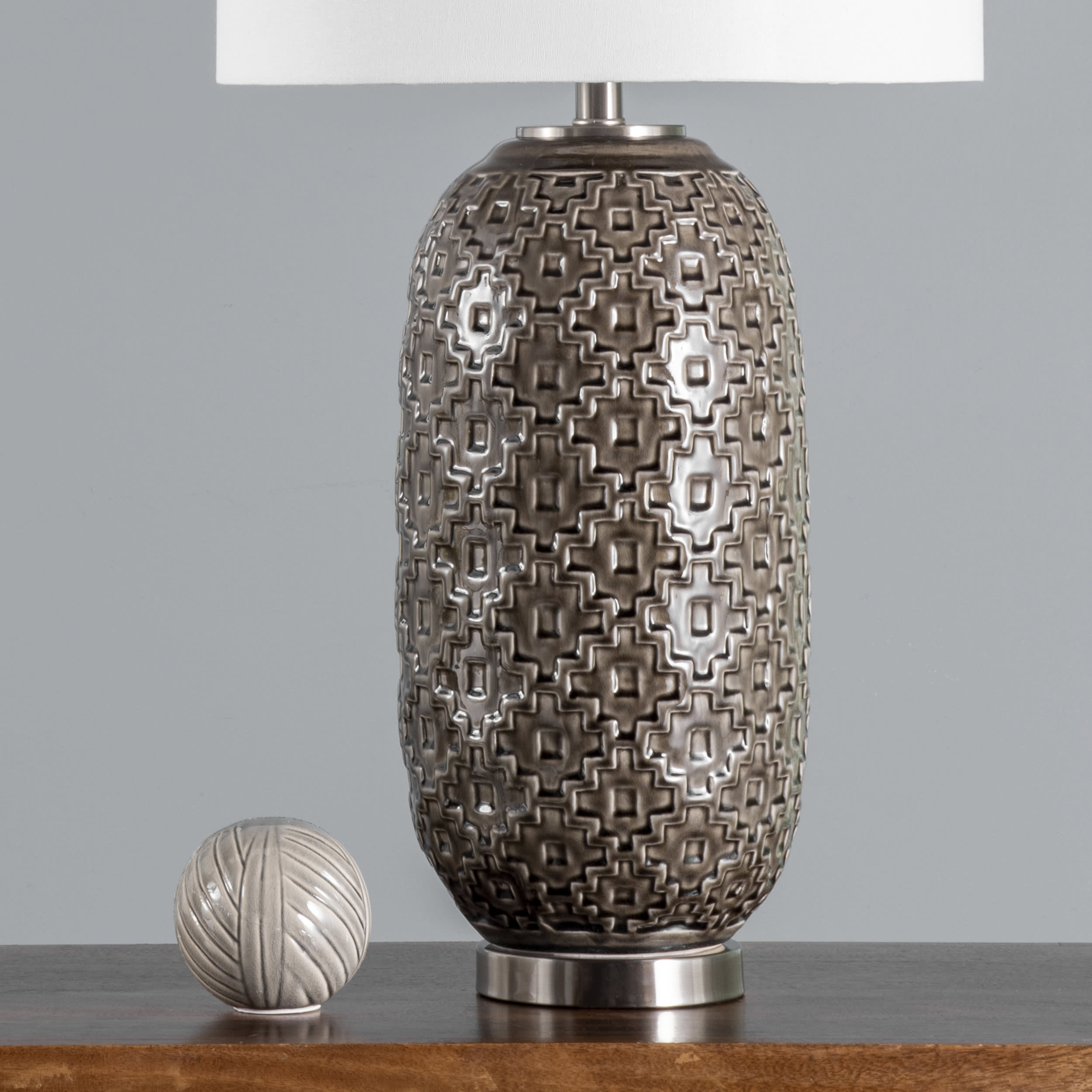 30 Inch Textured Ceramic Star Trellis Table Lamp - Brown Home Decor for Living Room, Bedroom & Office Lighting