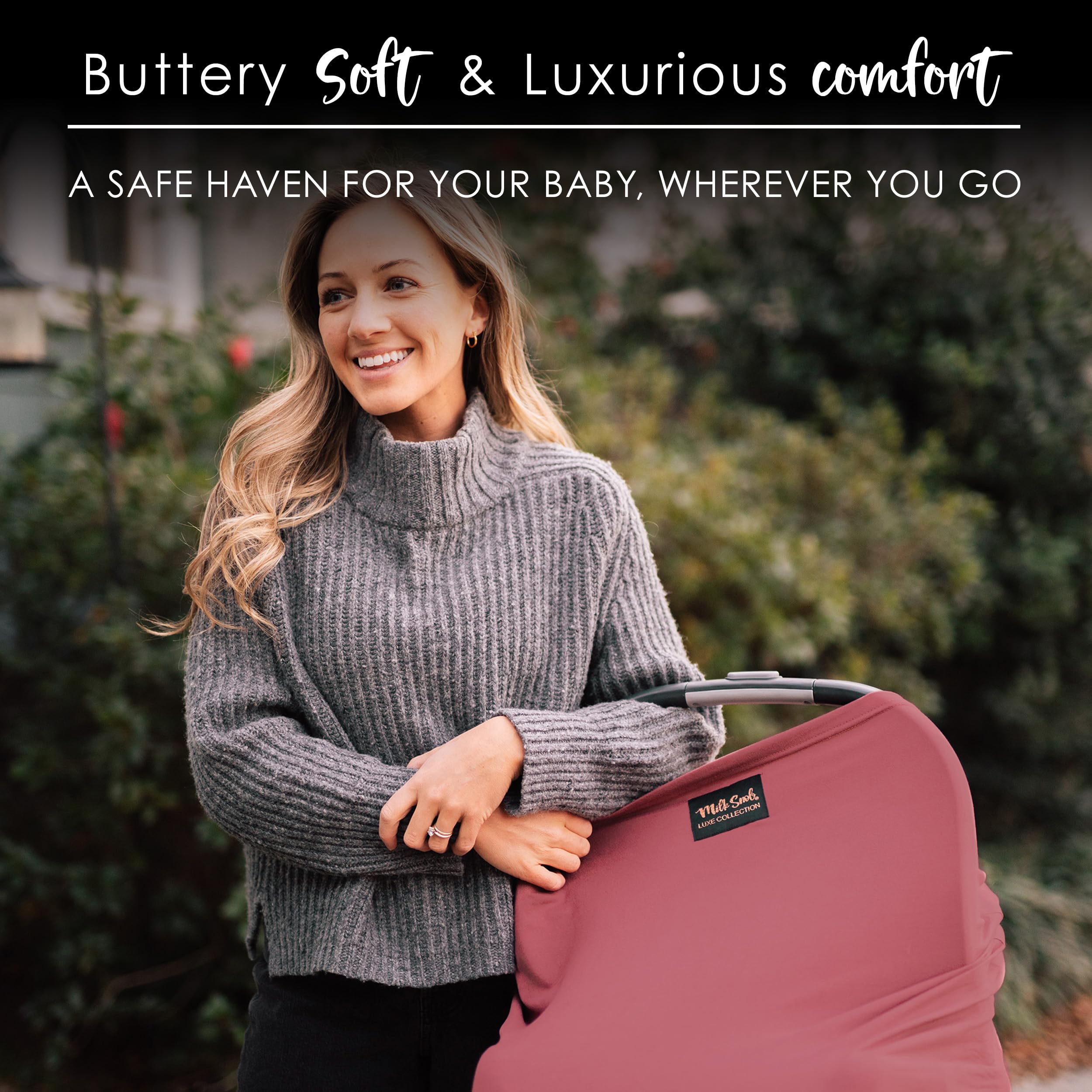 Milk Snob Original 5-in-1 Luxe Baby Cover in Ash Rose - Nursing Cover, Car Seat Canopy, Stroller Blanket, High Chair Cover & Shopping Cart Protector | Soft Breathable Fabric for Breastfeeding Privacy, Infant Carrier & Newborn Essentials | Perfect for Travel, Outings & Daily Baby Care