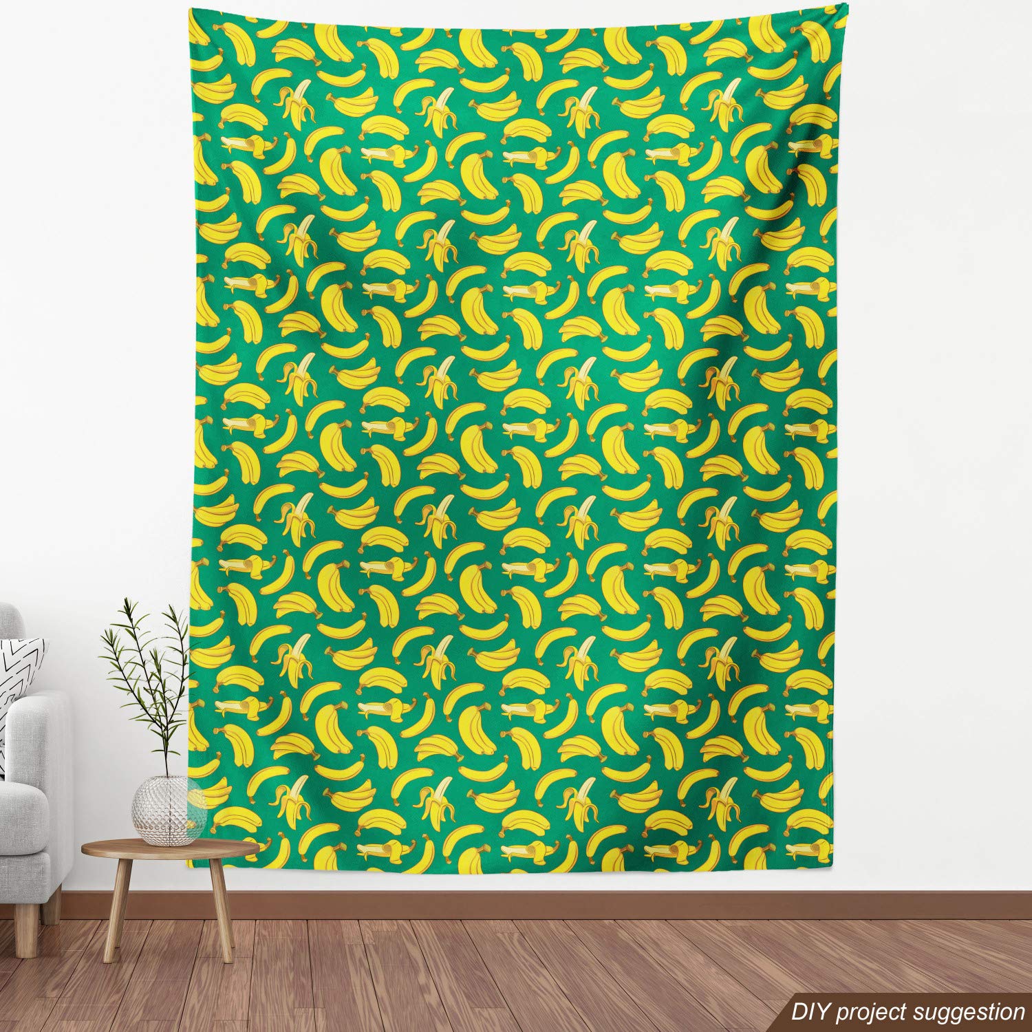 Ambesonne Bananas Print Fabric - 5 Yards, Yellow for Upholstery & Home Decor - Kitchen Curtains, Table Runners