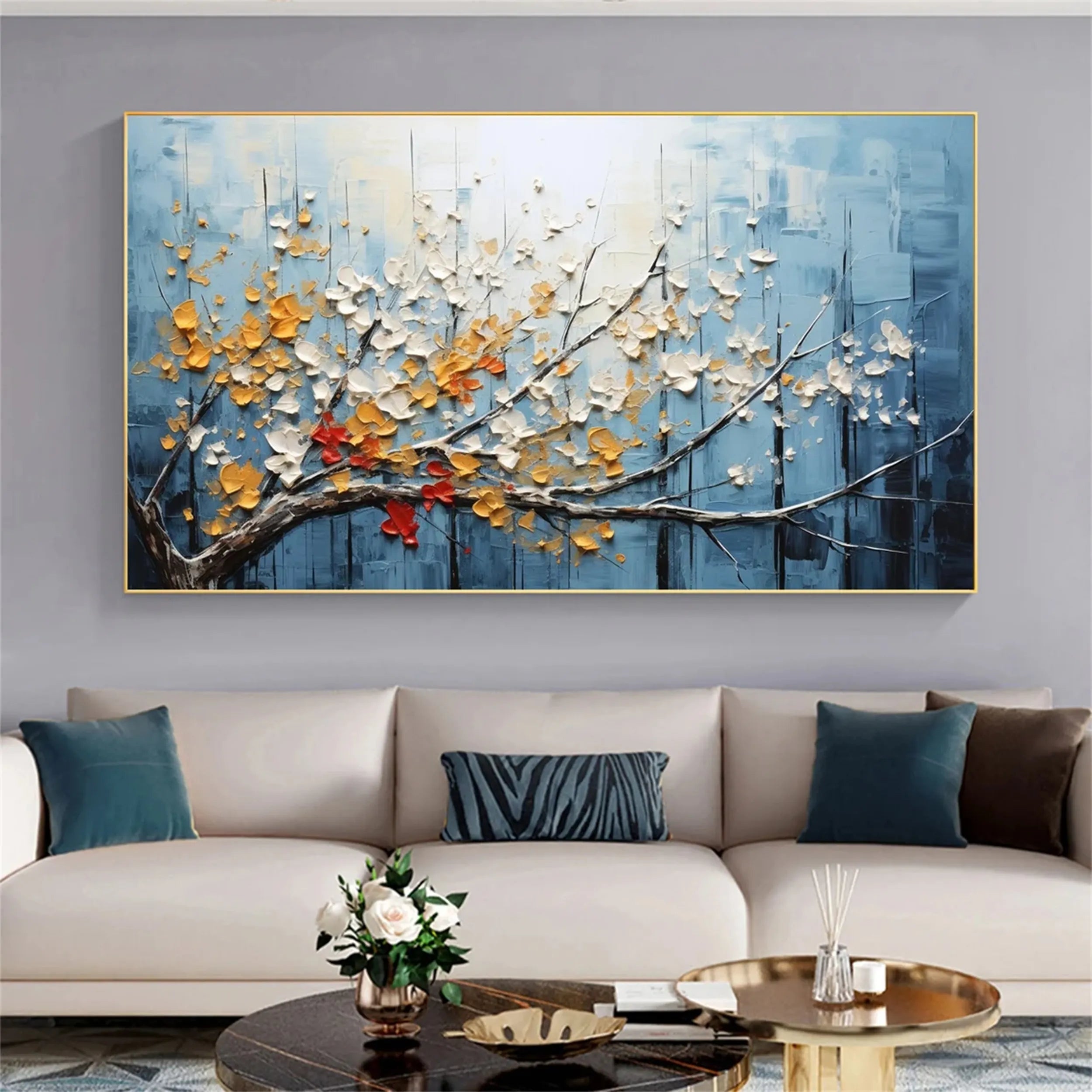Beautiful Flower and Tree Painting #FT052 - Handmade Canvas Art for Home Decor, Living Room, Bedroom & Office Wall