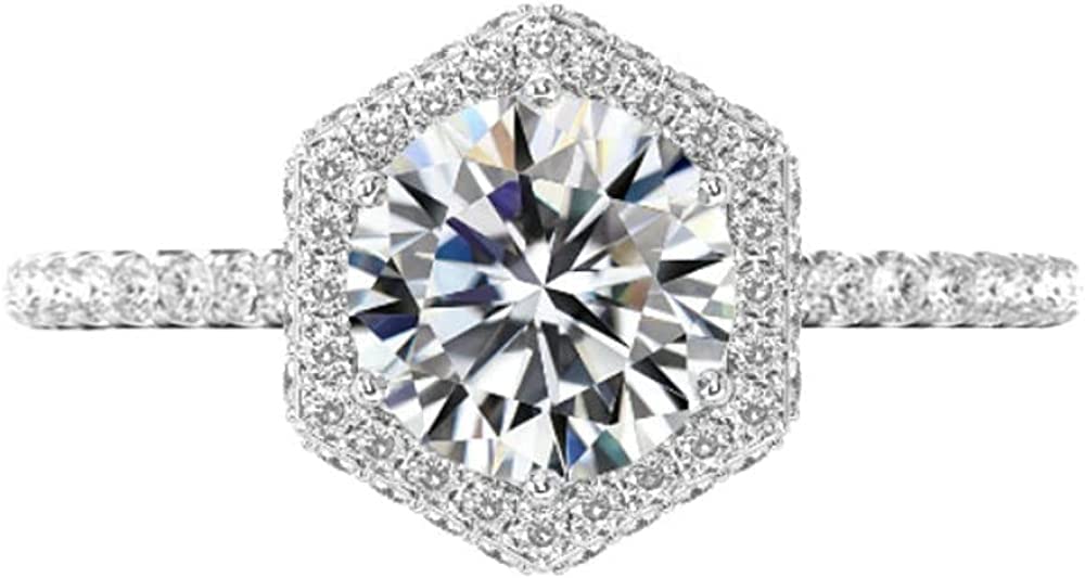Sparkx 1.25 Carat Round Moissanite Engagement Ring - Hexagon Halo Brilliant Cut Wedding Band, Handcrafted Anniversary Jewelry for Women - Perfect for Proposals, Weddings & Special Occasions