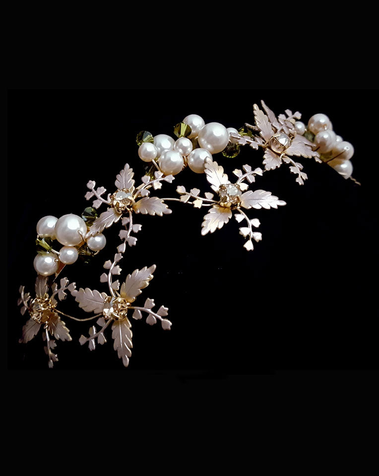 Elegant Bridal Headpiece with Floral and Pearl Design - Enchanted Garden by Kezani | Perfect for Weddings, Prom, and Special Occasions