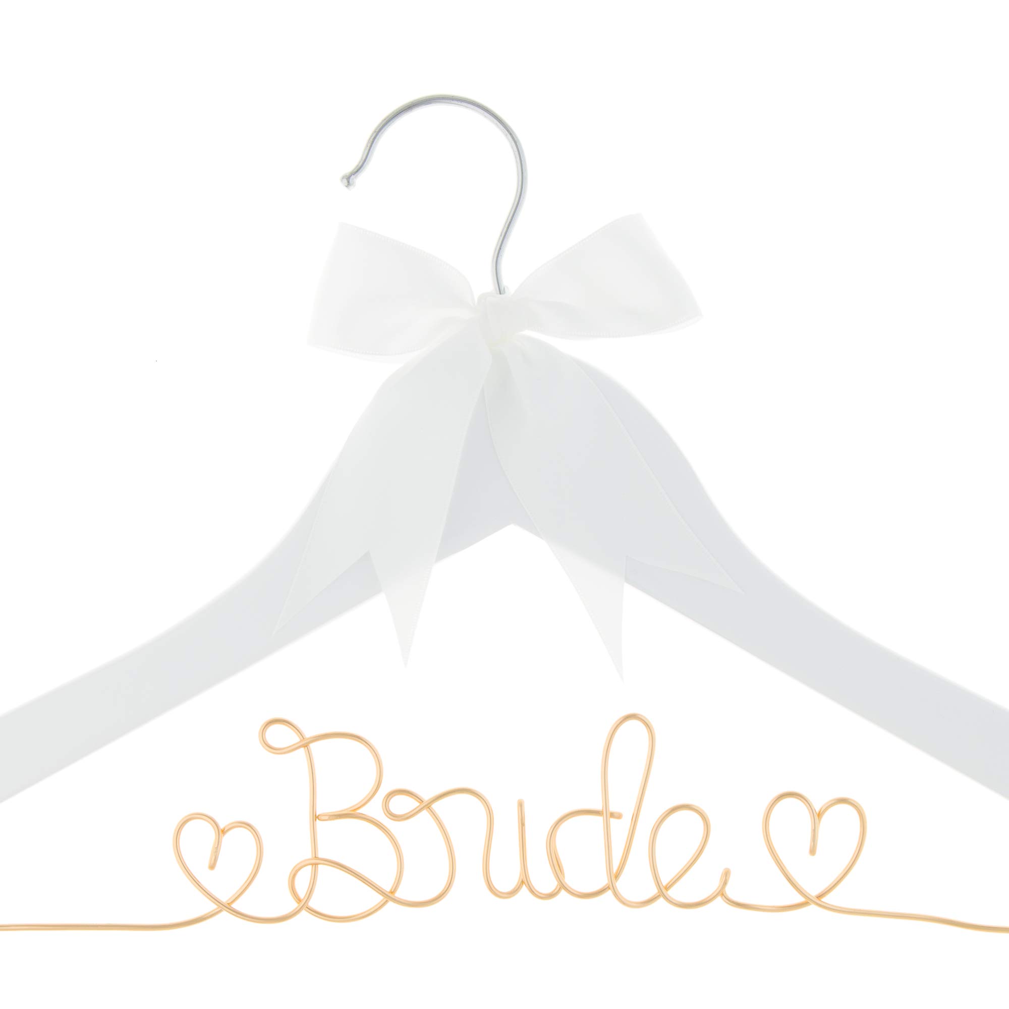 Elegant Wooden & Wire Wedding Dress Hanger for Bride - White with Light Gold Bow - Perfect for Bridal Gowns, Dresses & Special Occasions - Ideal for Wedding, Bridal Shower & Photo Shoots