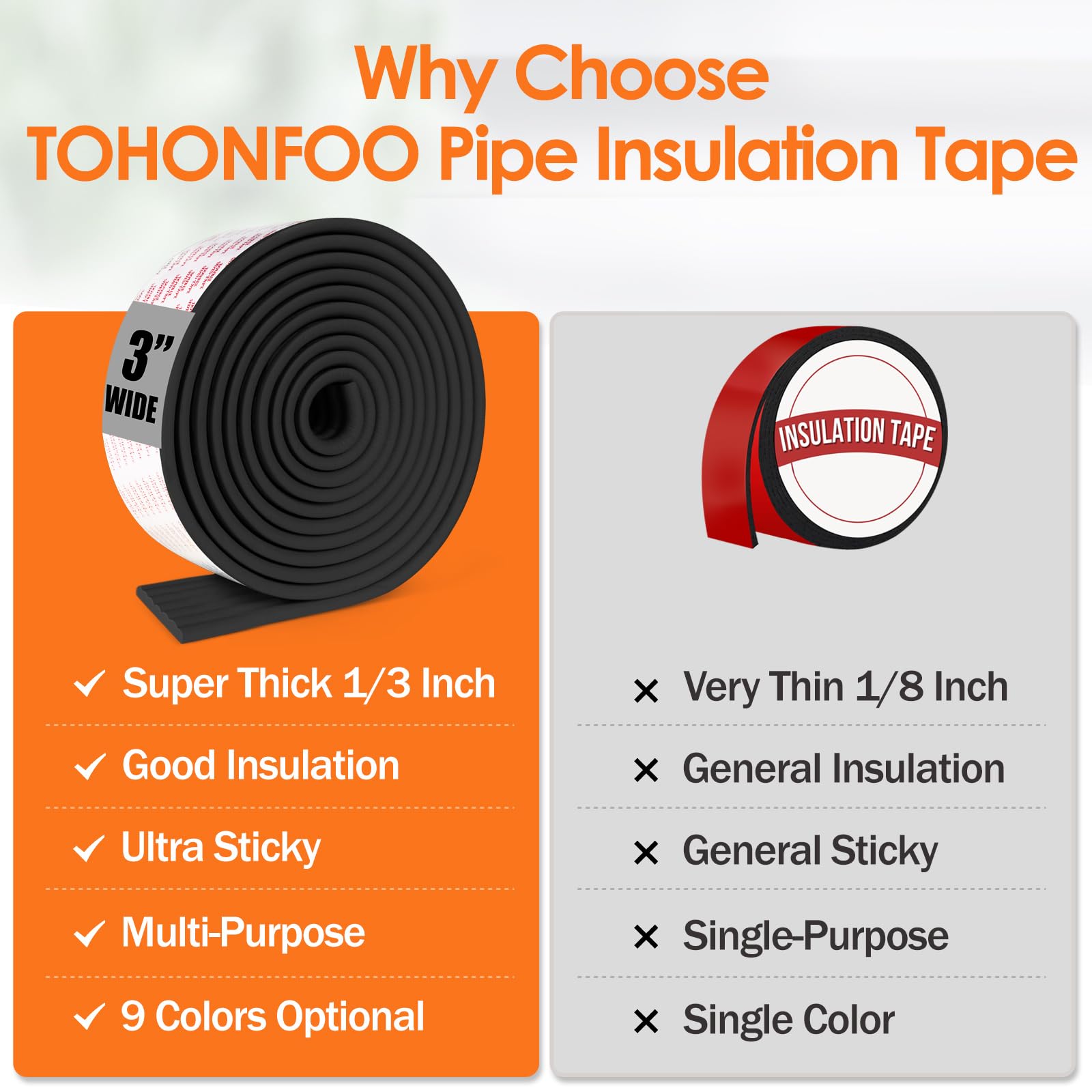 3 in Pipe Insulation Tape - Weather Resistant Foam Tape for Outdoor Water Pipes - Black Pipe Wrap Insulation (3in x 13ft) - Prevent Freezing & Protect Pipes in Winter - Perfect for Home, RV & Plumbing Projects