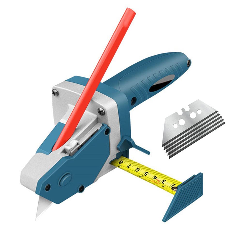 JINYISI Drywall Cutting Tool with Measuring Tape - 5 Blades Multi-Functional Woodworking Scriber for Drywall, Wood, and DIY Projects - Perfect for Home Renovation and Construction Work