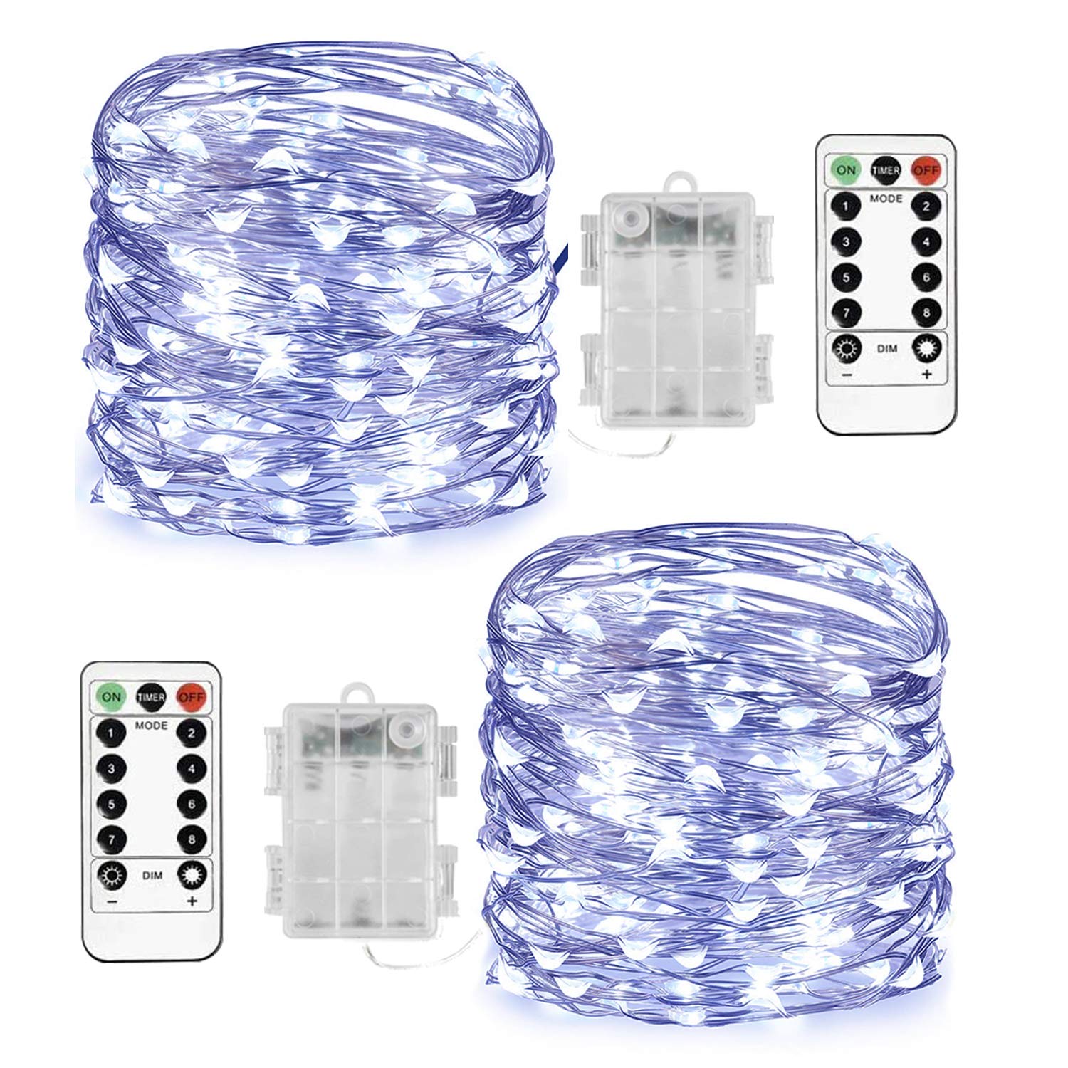 Homemory 2 Pack 20 Ft 60 LED Fairy Lights Battery Operated with Remote - Waterproof Outdoor String Lights, 8 Lighting Modes, Cool White Christmas Tree Decorations for Indoor/Outdoor, Party, Wedding, Garden, Patio, Wreath, Firefly Twinkle Lights