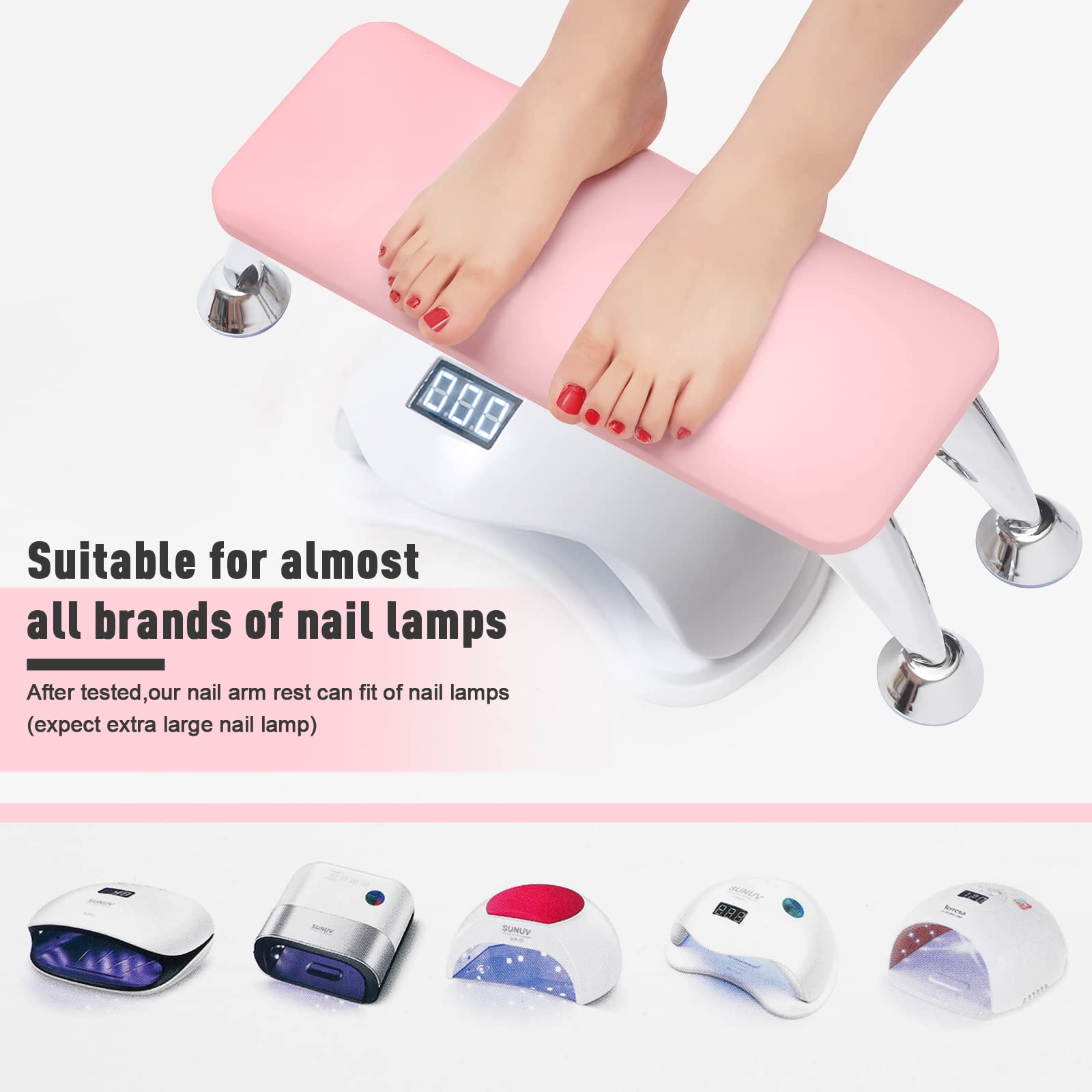 Pink Detachable Nail Arm Rest for Acrylic & Manicure - Large Hand & Feet Support Cushion with Microfiber Leather - Perfect for Nail Techs, Salon Professionals & Home Use (Toenail Care, Pedicure Table Comfort)