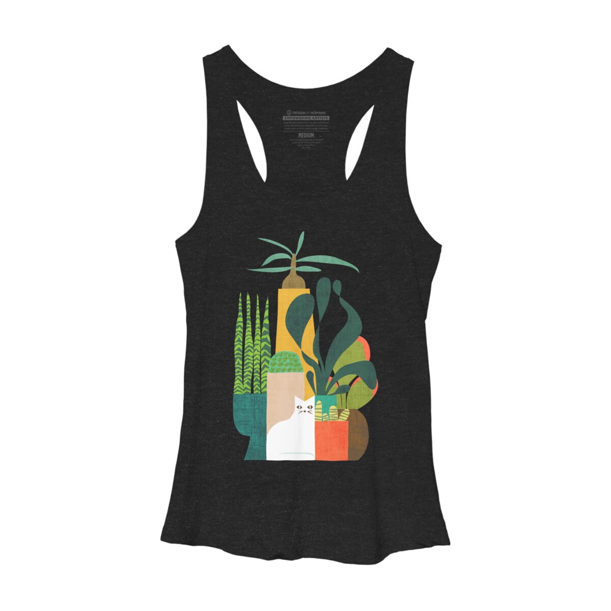 Design By Humans Women's Cat and Plants Racerback Tank Top - Soft Breathable Summer Workout & Casual Wear - Perfect for Yoga, Gym, and Everyday Outfits