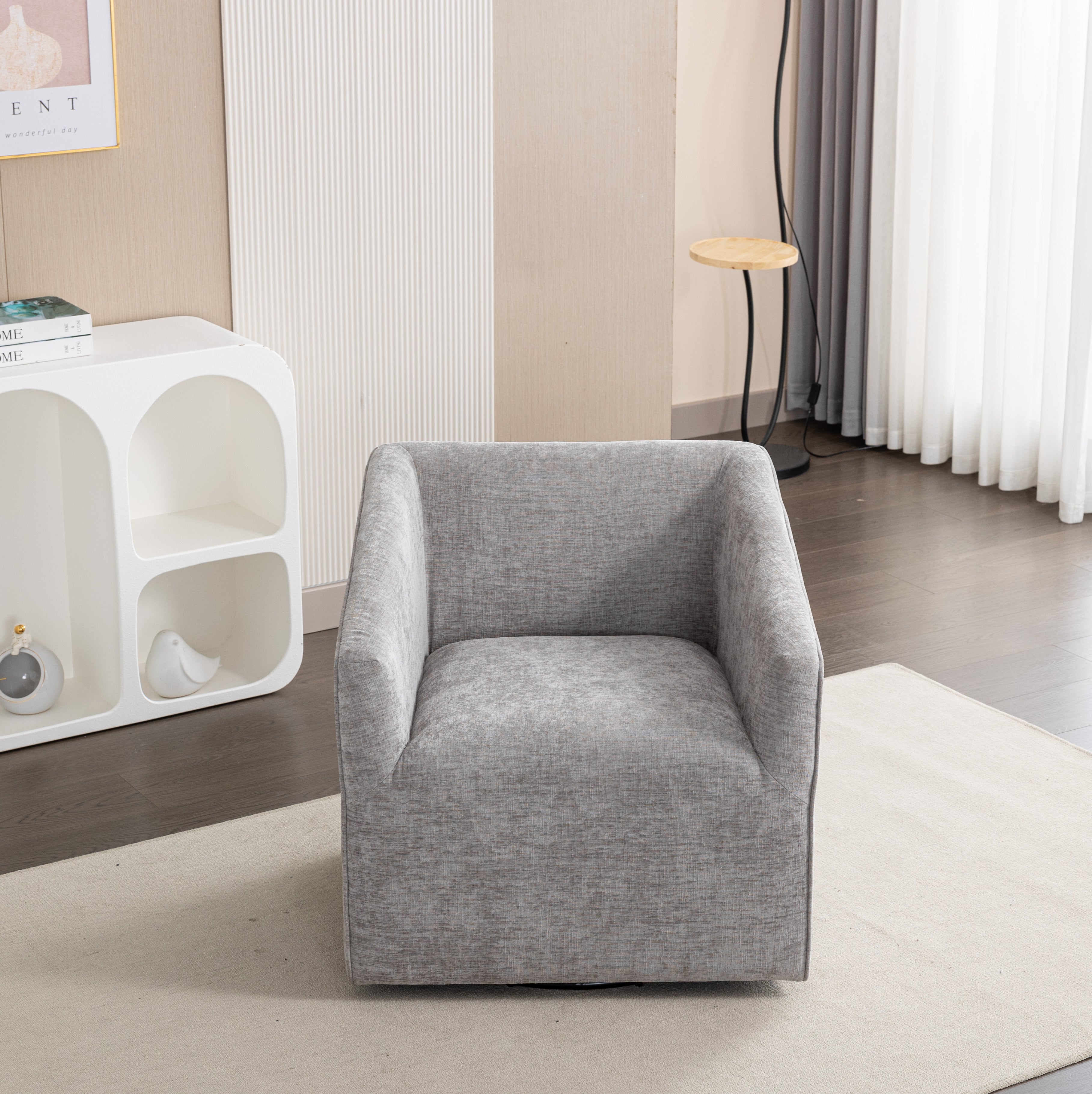 Roundhill Furniture Modern Upholstered Barrel Swivel Armchair - 360° Rotation, Comfortable Lounge Chair for Living Room, Office, or Reading Nook