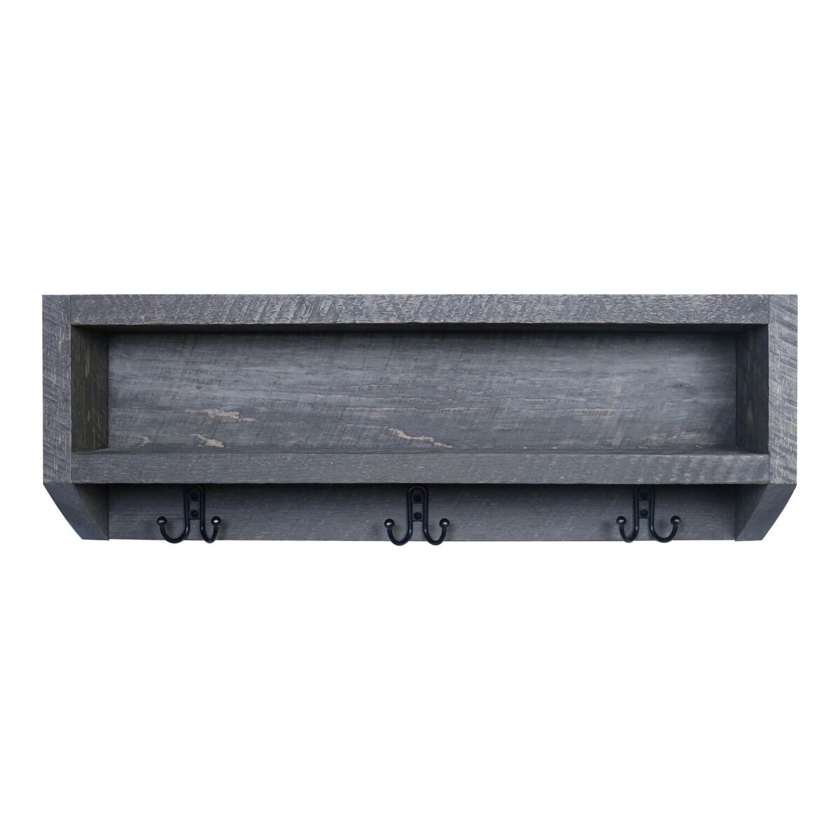 Rustic Gray Wall Mounted Coat Rack with Storage Shelf - Wooden Hooks for Hats, Towels & Mugs - 30.75