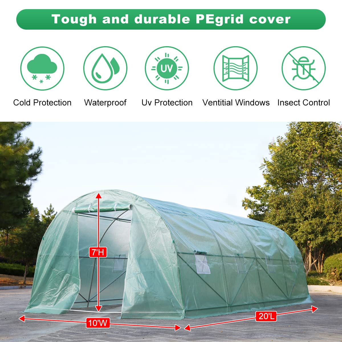 20' x 10' x 7' Walk-in Steel Greenhouse Kit with Plant Shelves - Durable Outdoor Garden Greenhouse for Patio, Backyard & Gardening Enthusiasts - Perfect for Growing Vegetables, Flowers & Herbs Year-Round