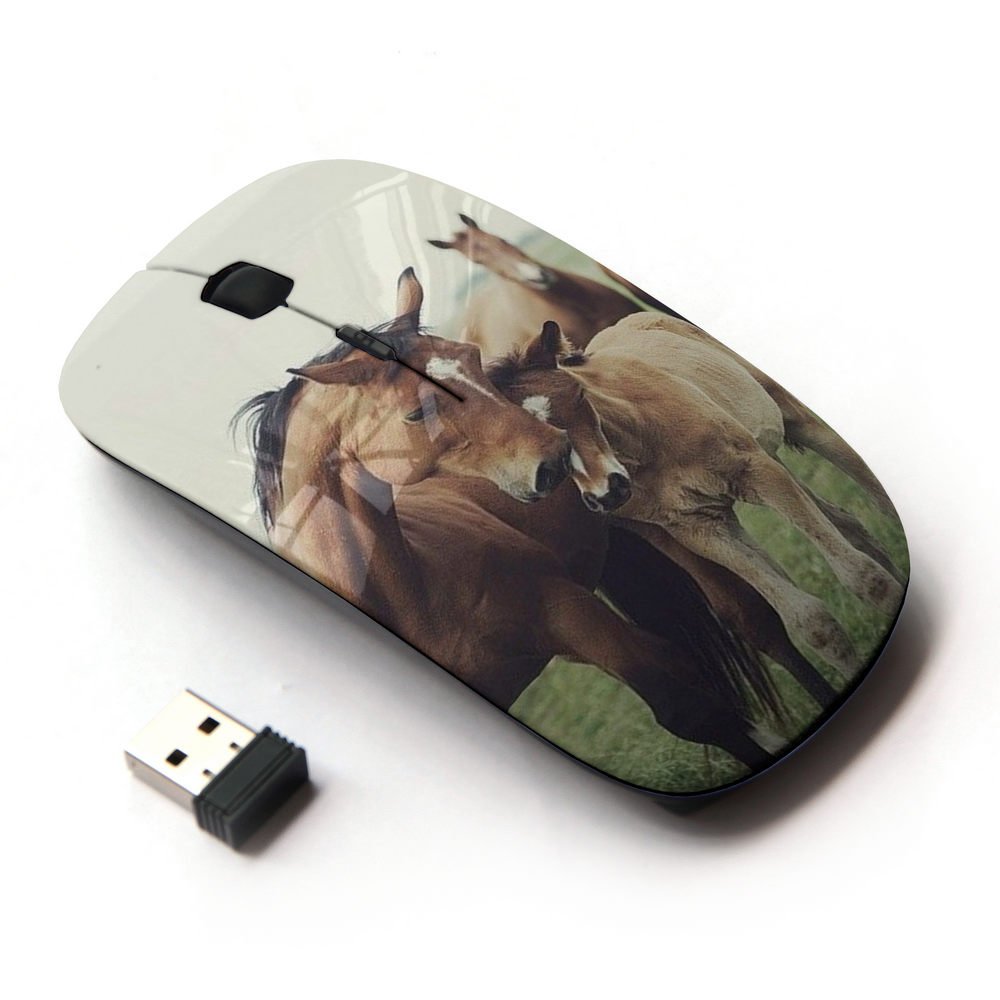 2.4G Wireless Optical Mouse - Cute Horse Cub & Foal Animal Design - Ergonomic for Office, Home, Gaming & Summer Travel Use