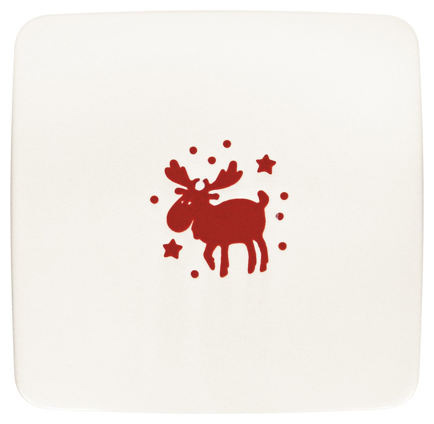 Waechtersbach Holiday Willie Small Flat Square Plates Set of 2 - White with Cherry Moose Design - Perfect for Christmas Dinner, Holiday Parties & Festive Table Decor