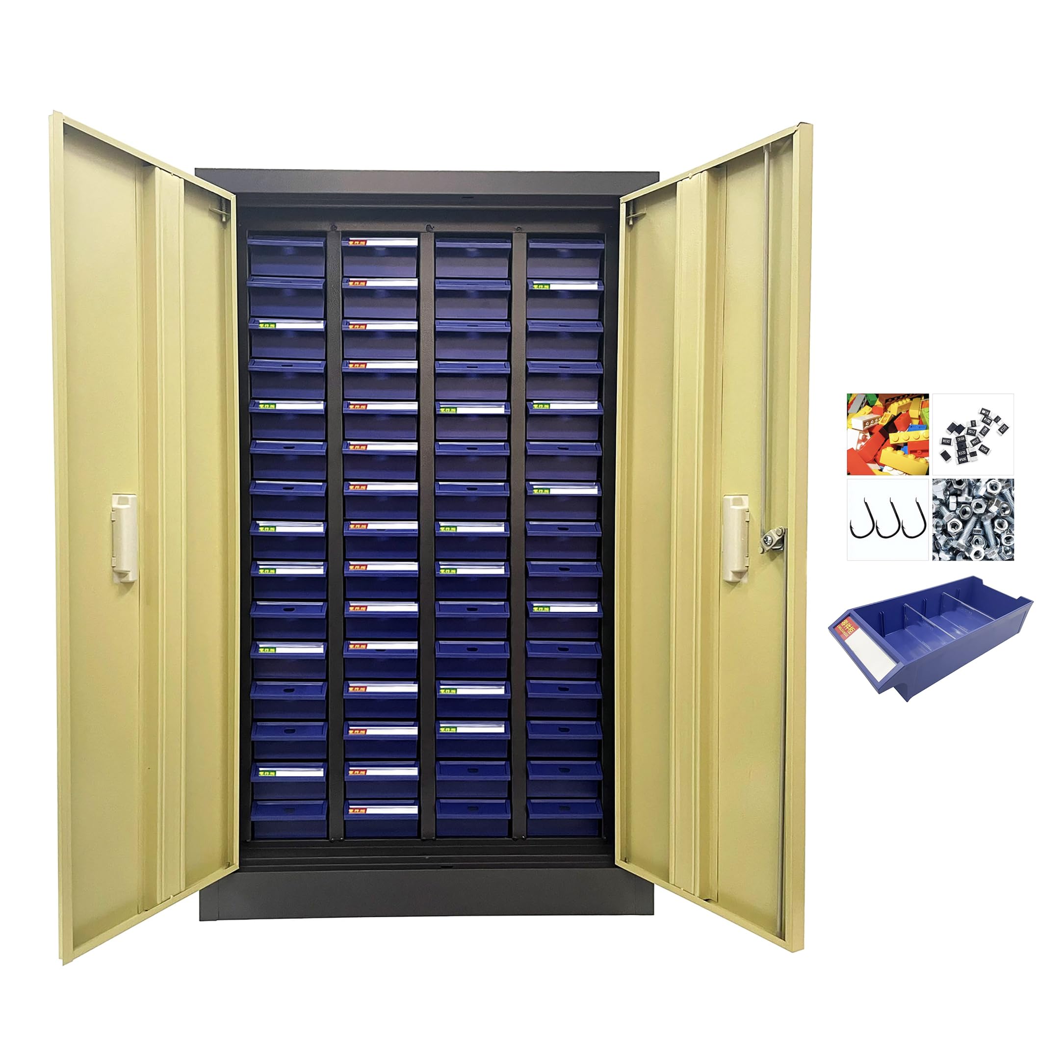 TECHTONGDA 60-Drawer Steel Bolt and Nut Storage Cabinet - Heavy-Duty Hardware Organizer with Locking Door for Workshop, Garage & Industrial Parts Organization | Tool Storage Solution for DIY, Mechanics & Professional Use