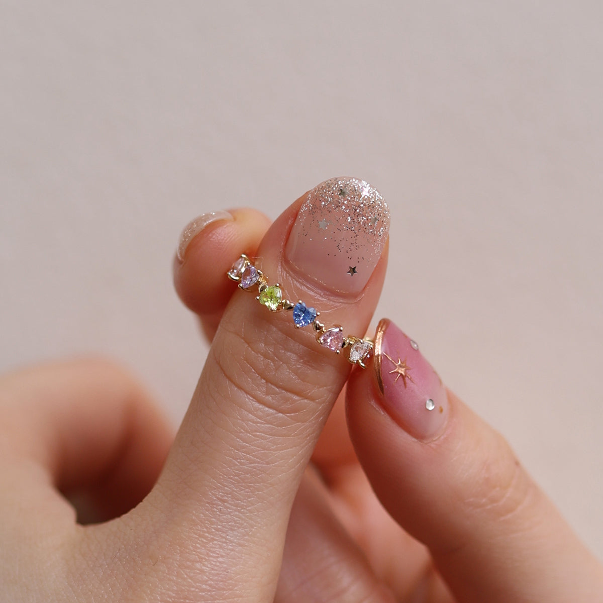 Rainbow Heart Gemstone Ring for Women - Elegant & Dainty Jewelry Gift for Valentine's Day, Anniversary or Birthday - Perfect for Everyday Wear & Special Occasions