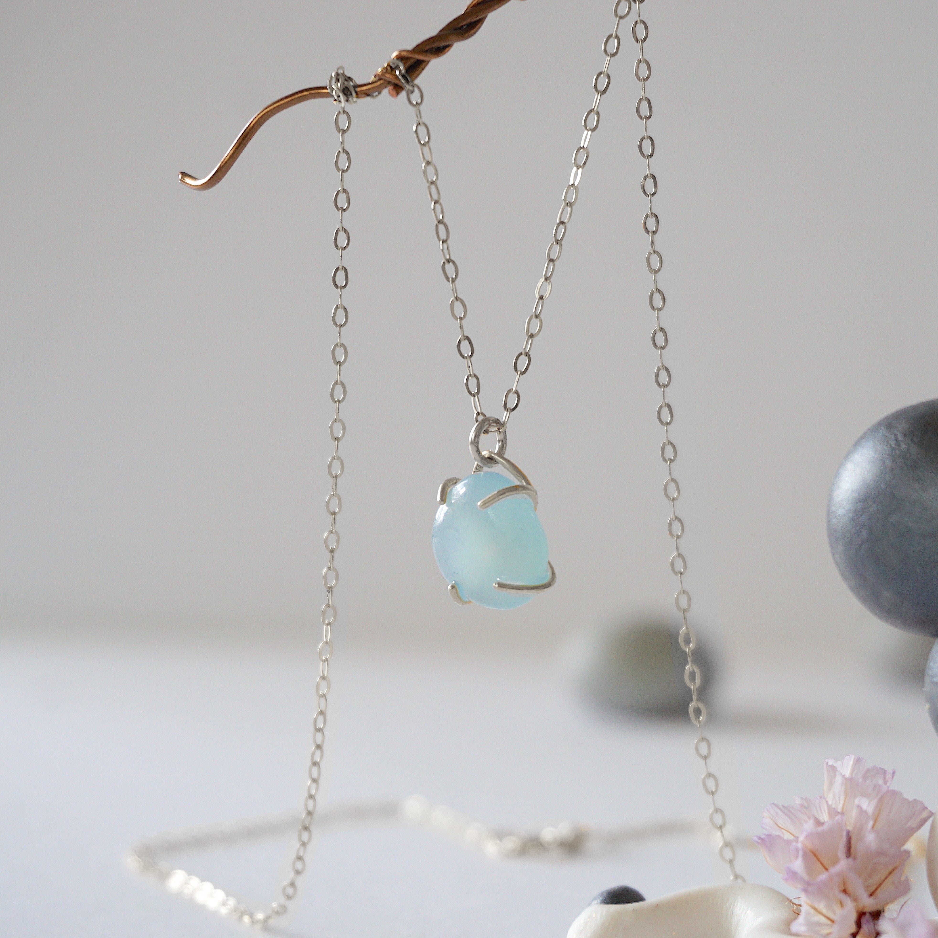 Aquamarine Necklace for Women - Sterling Silver Huggie Charm Necklace with Elegant Pendant - Perfect for Gifts, Weddings & Everyday Wear